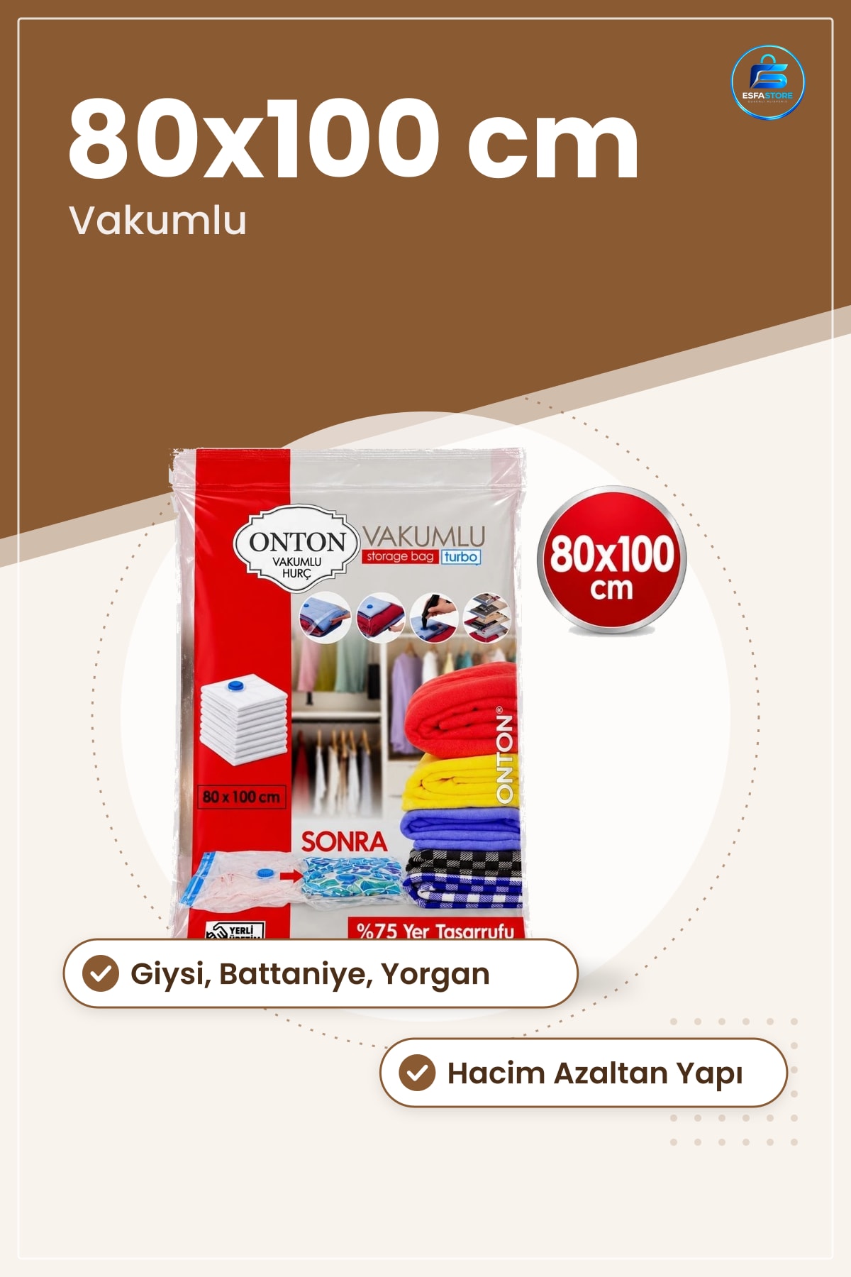 Vakumlu Hurç 80x100 cm Giysi Battaniye Yorgan Saklama Yer Tasarruflu Depolama Çözümü