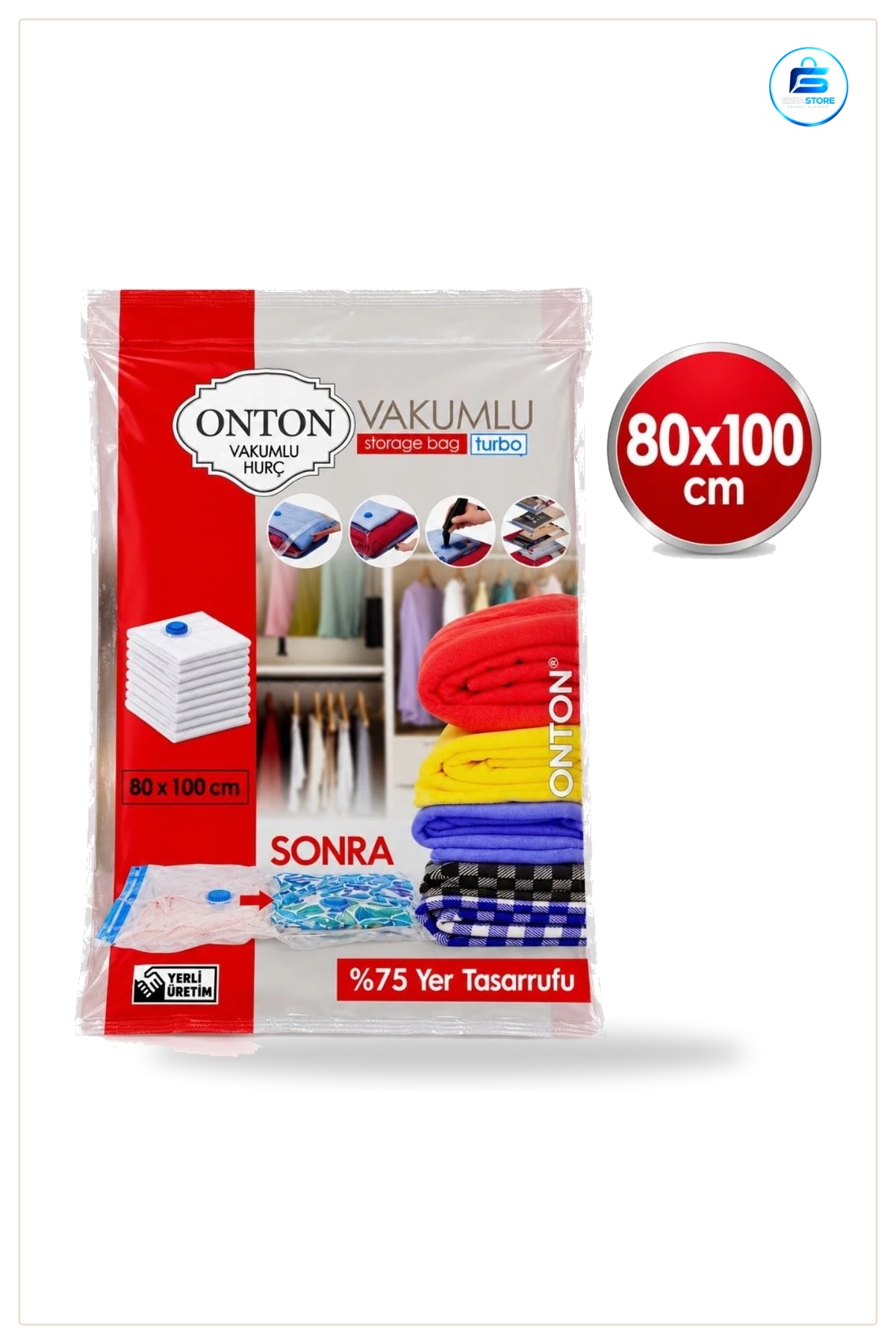 Vakumlu Hurç 80x100 cm Giysi Battaniye Yorgan Saklama Yer Tasarruflu Depolama Çözümü