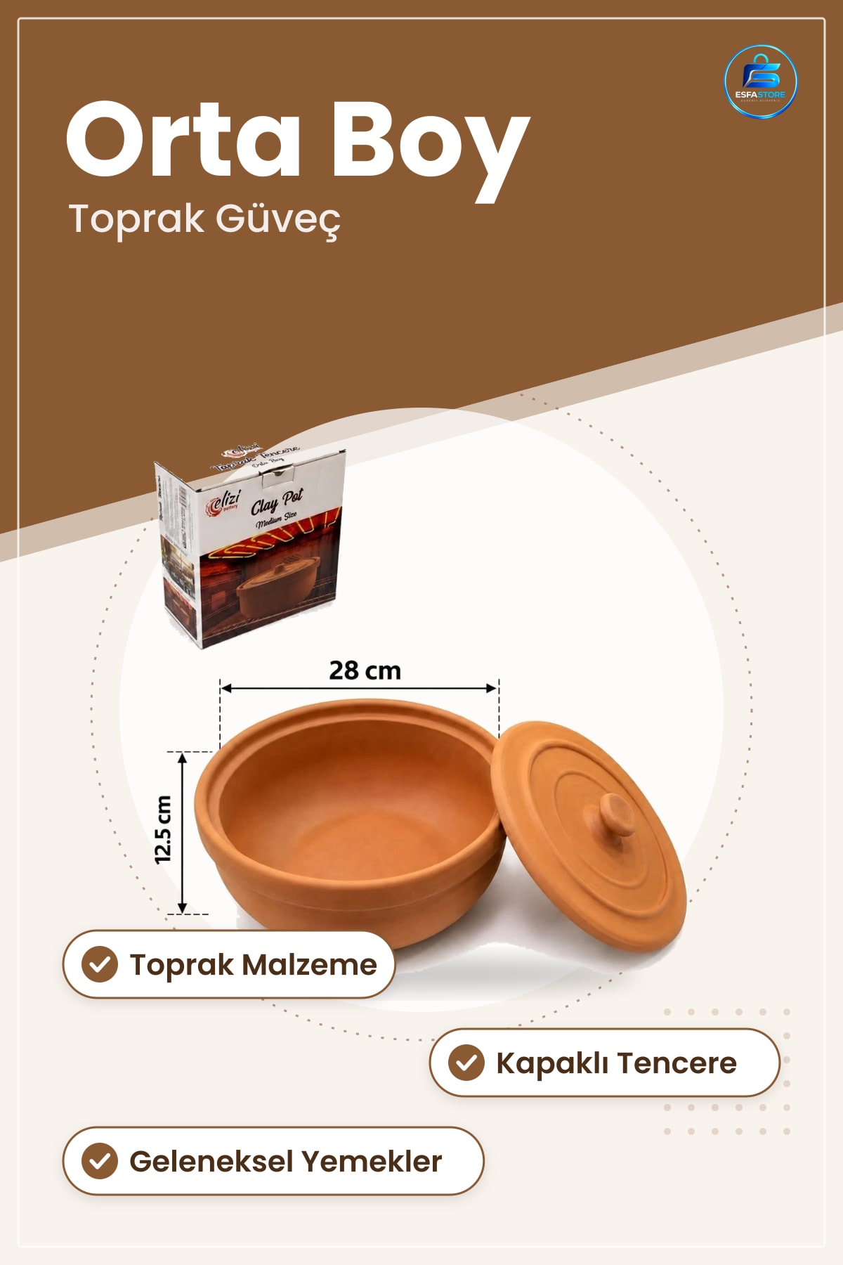 Kapaklı Toprak Güveç Tencere Orta Boy Kil Pişirme Kabı Geleneksel Yemek Hazırlama Mutfak Sofra
