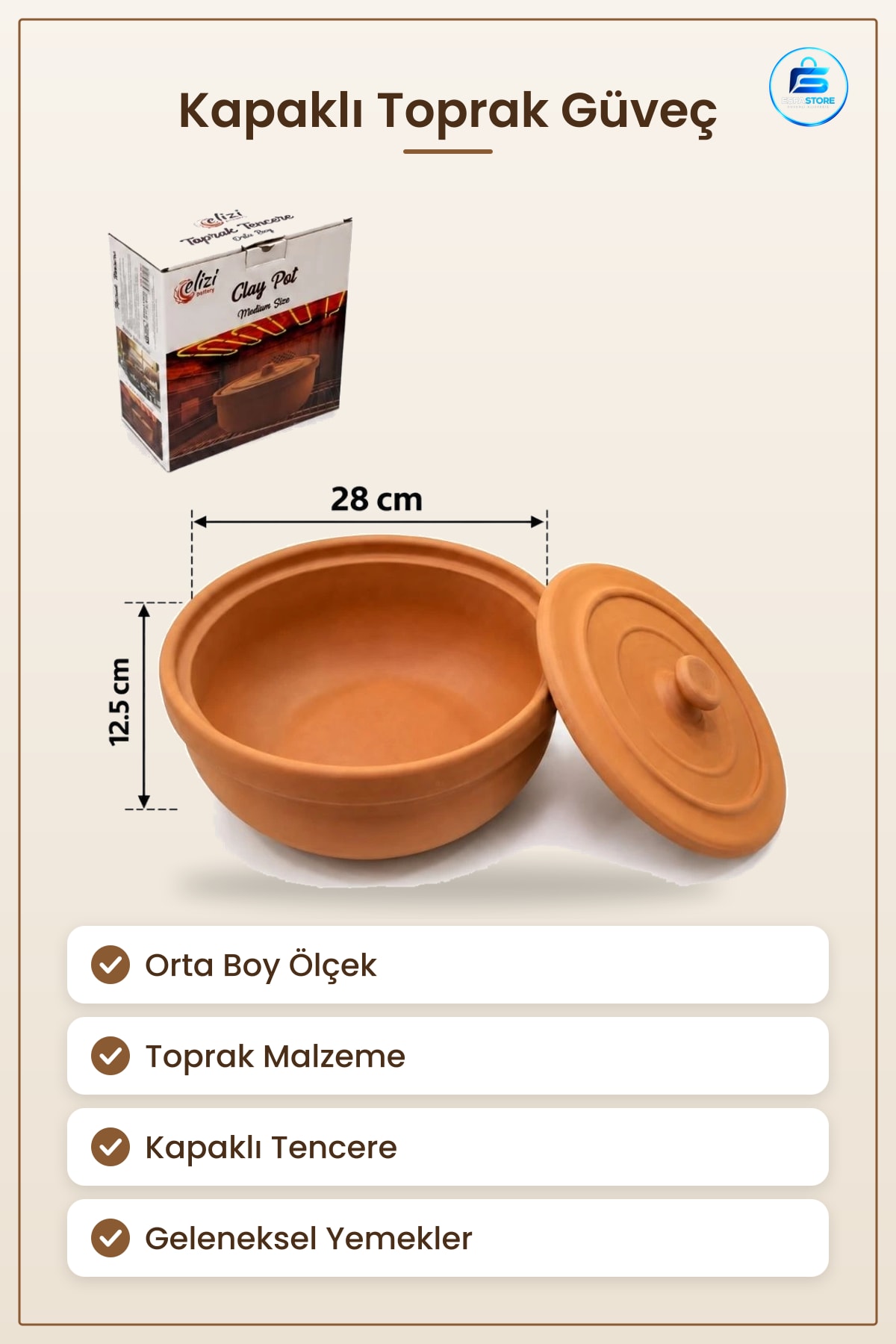 Kapaklı Toprak Güveç Tencere Orta Boy Kil Pişirme Kabı Geleneksel Yemek Hazırlama Mutfak Sofra