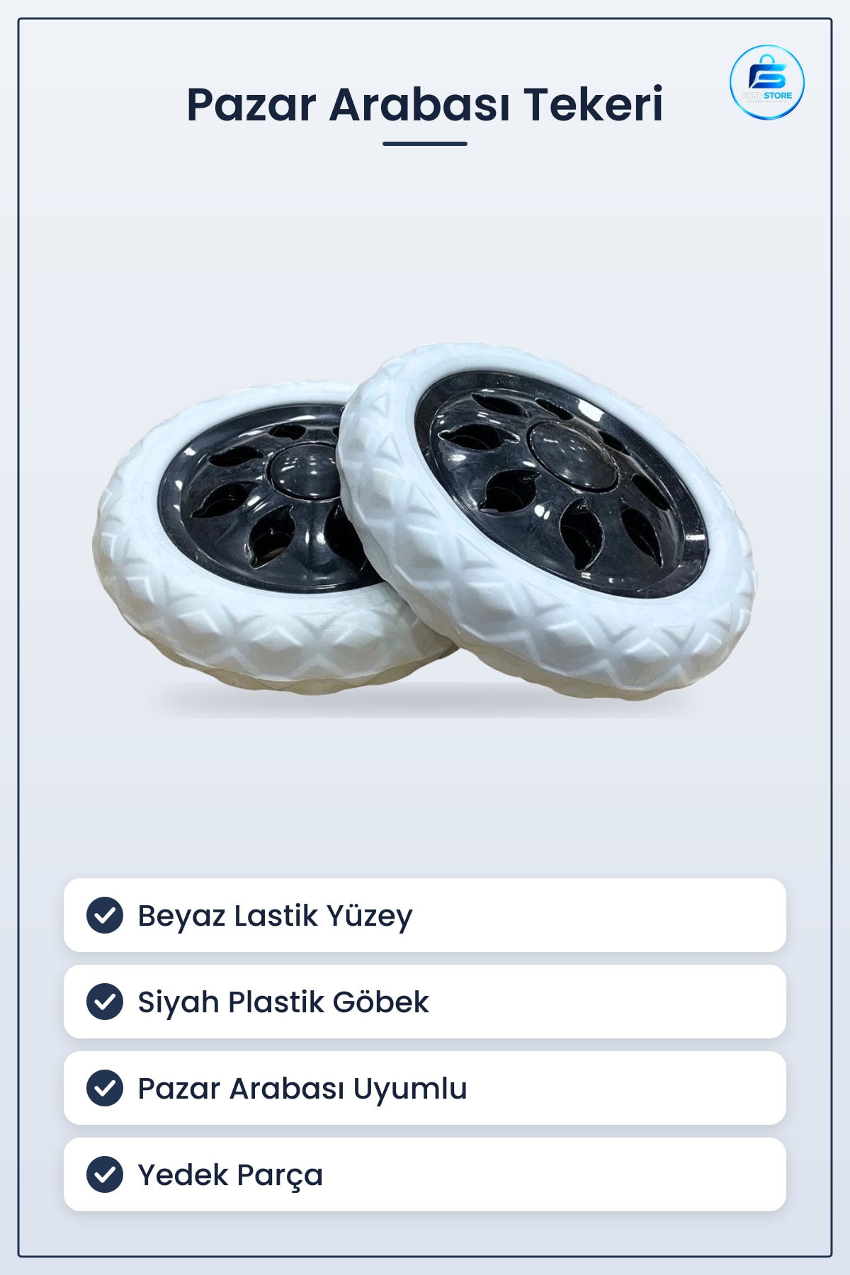Pazar Arabası Tekeri 1 Adet Taşıma Beyaz Lastik Siyah Plastik Göbekli Tekerlek Yedek Parça