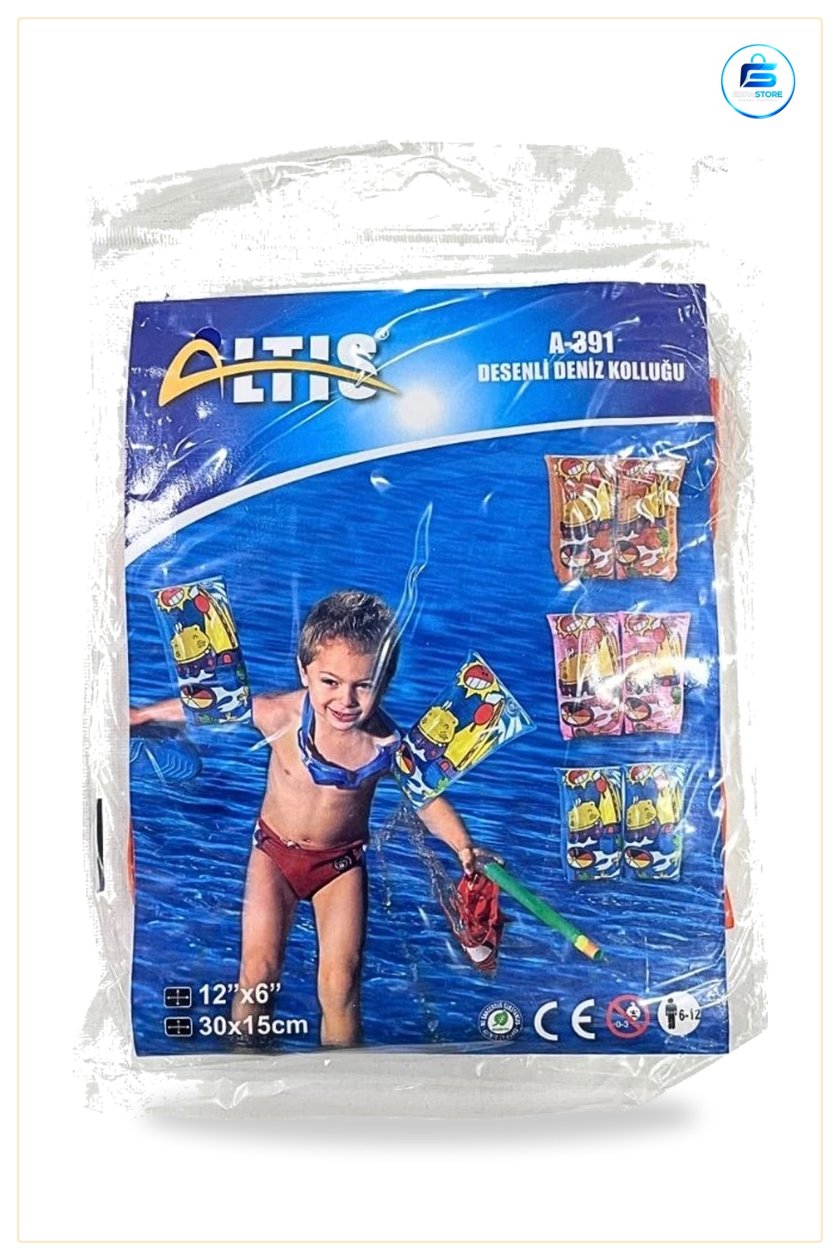 Deniz Kolluğu 30x15 cm Desenli Çocuk Yüzme Kolluk Simit Plaj Havuz Şişme Koruyucu