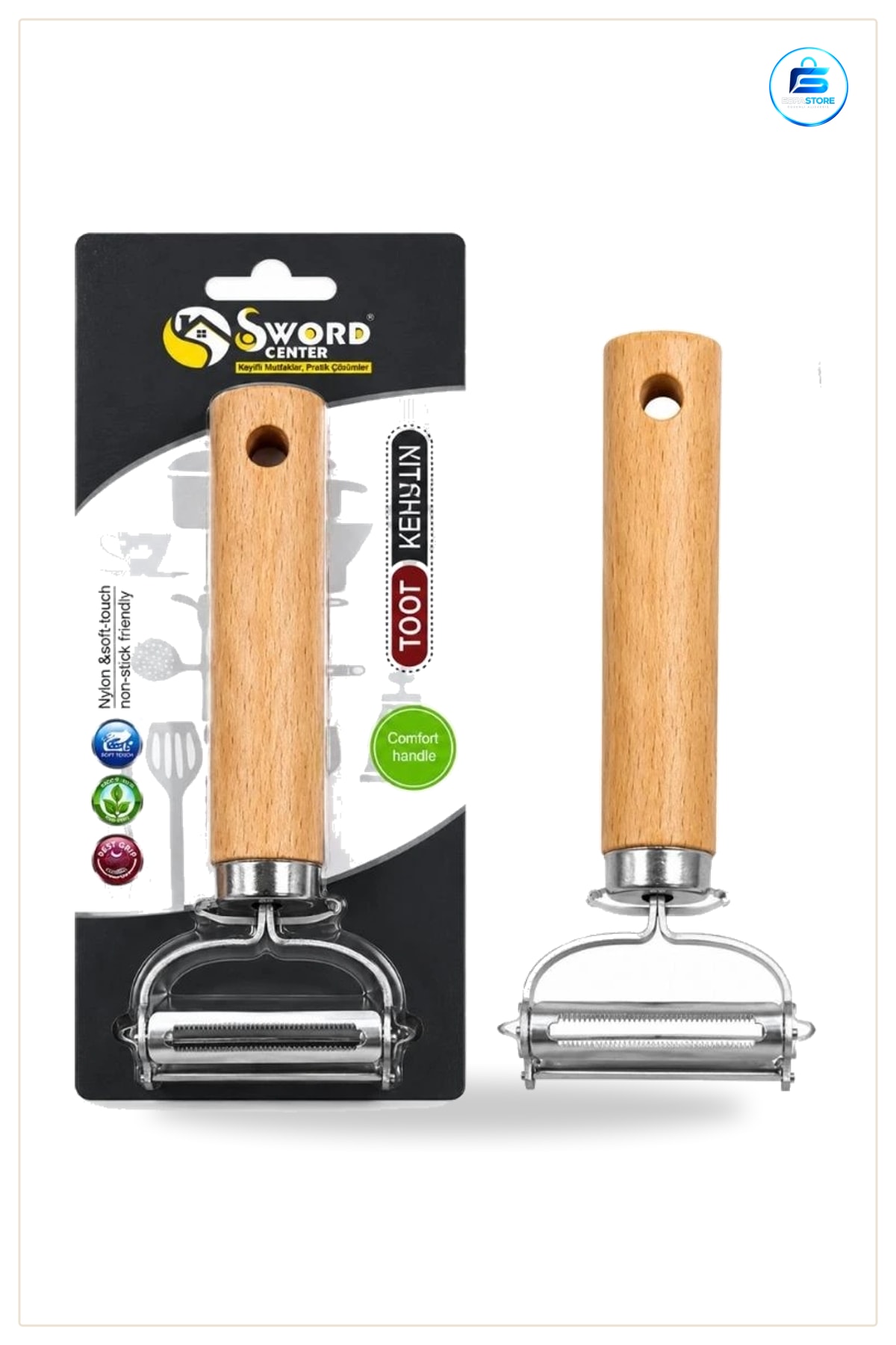 Ahşap Saplı Soyacak Metal Bıçaklı Sebze Meyve Soyma Aleti Mutfak Yemek Hazırlık Pratik