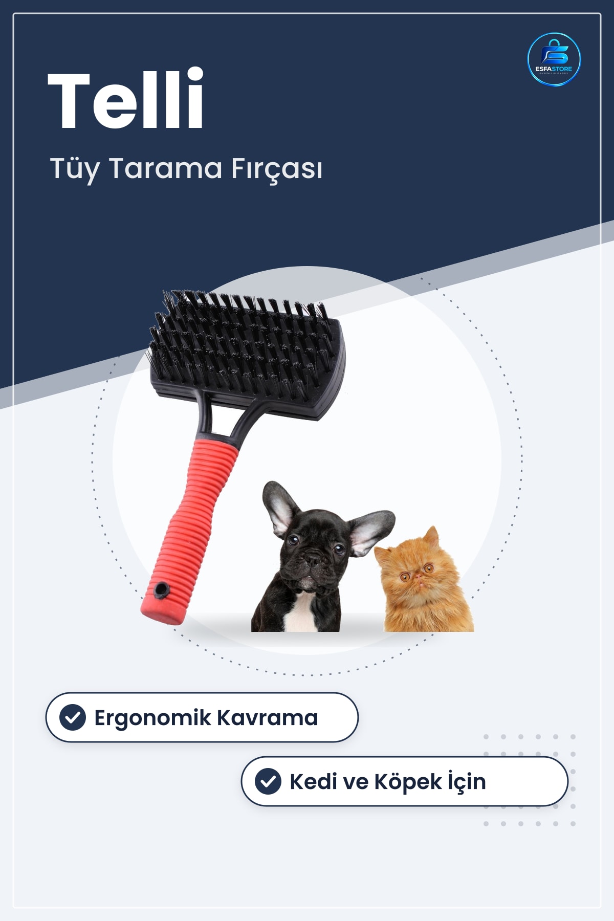 Evcil Hayvan Tarama Fırçası Çift Taraflı Ergonomik Tarak Telli Tüy Temizleme Kedi Köpek Bakım