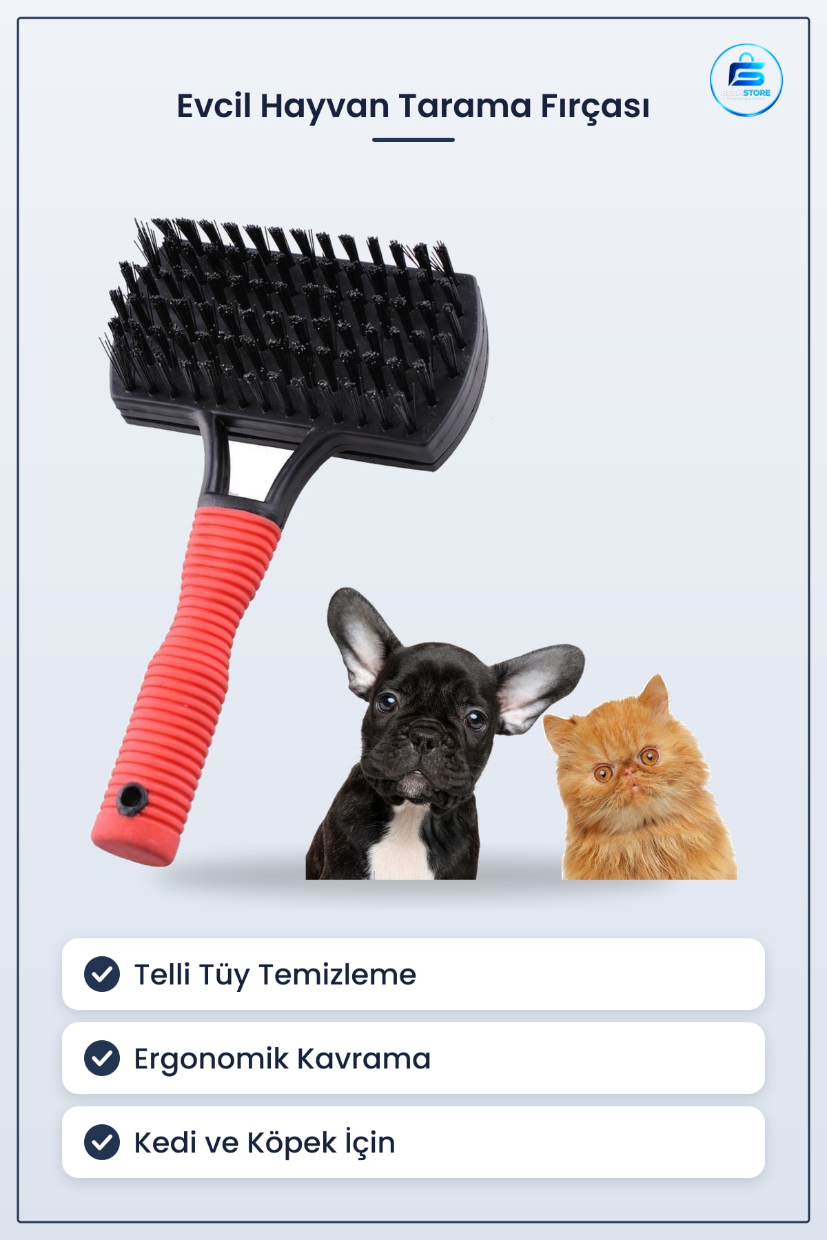 Evcil Hayvan Tarama Fırçası Çift Taraflı Ergonomik Tarak Telli Tüy Temizleme Kedi Köpek Bakım