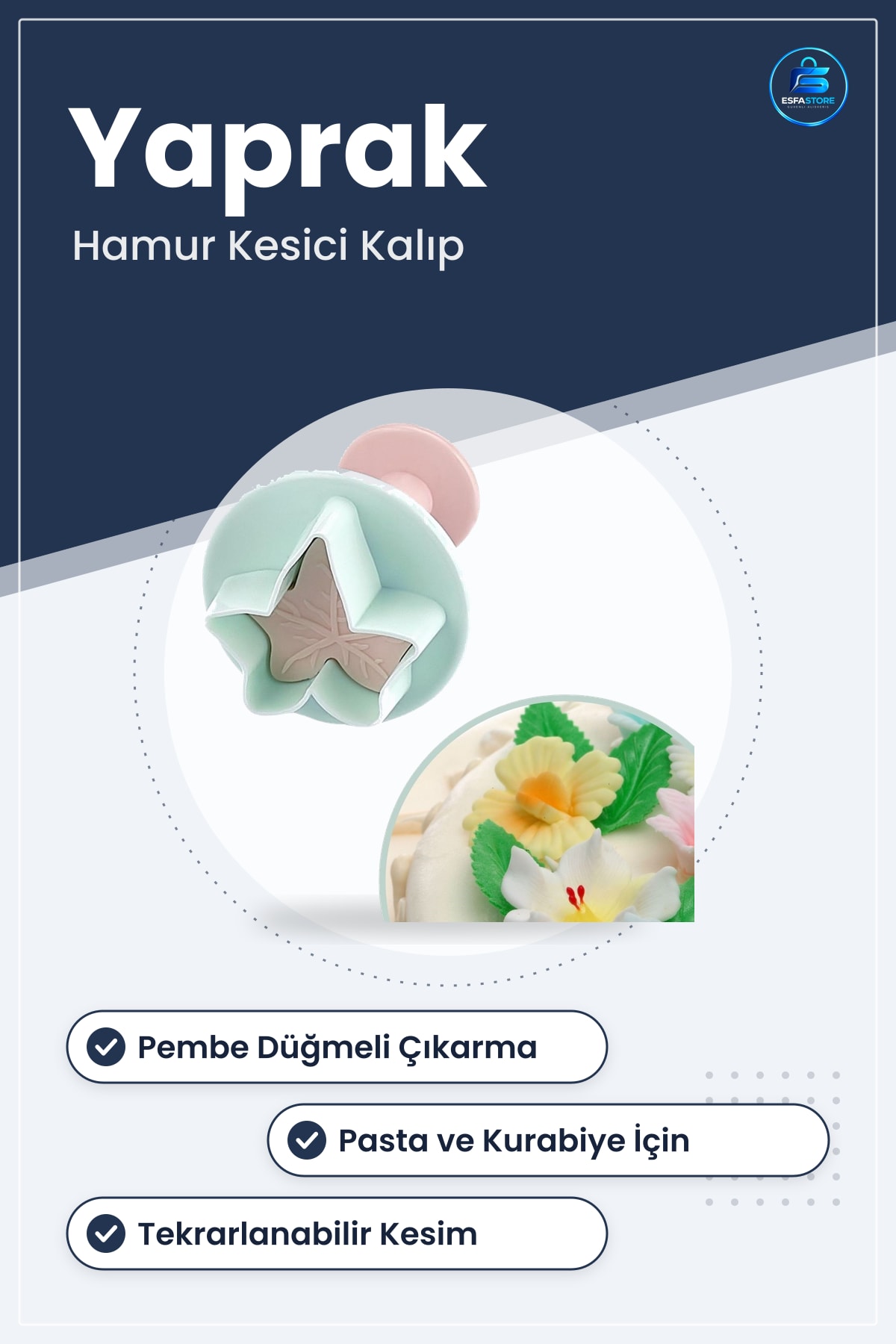 Şeker Hamuru Kesici Dekoratif Kesme Kalıbı Yaprak Şekilli Plunger Pasta Süsleme Aparatı