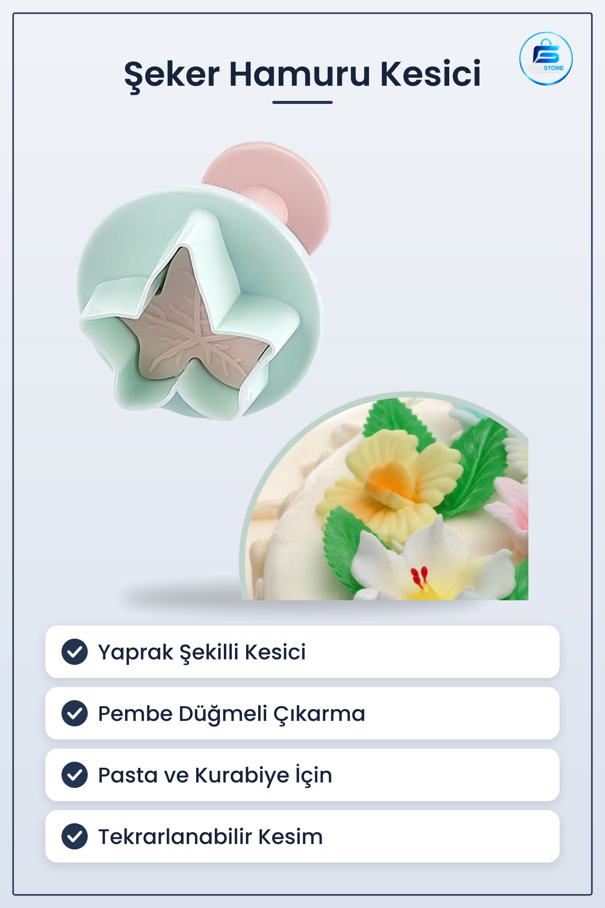 Şeker Hamuru Kesici Dekoratif Kesme Kalıbı Yaprak Şekilli Plunger Pasta Süsleme Aparatı