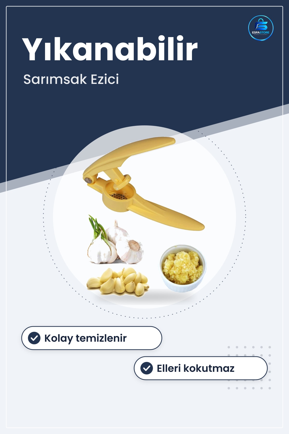 Sarımsak Ezme Aparatı Pres Yıkanabilir Kolay Temizlenen Elleri Kokutmayan Ezici Mutfak Aleti