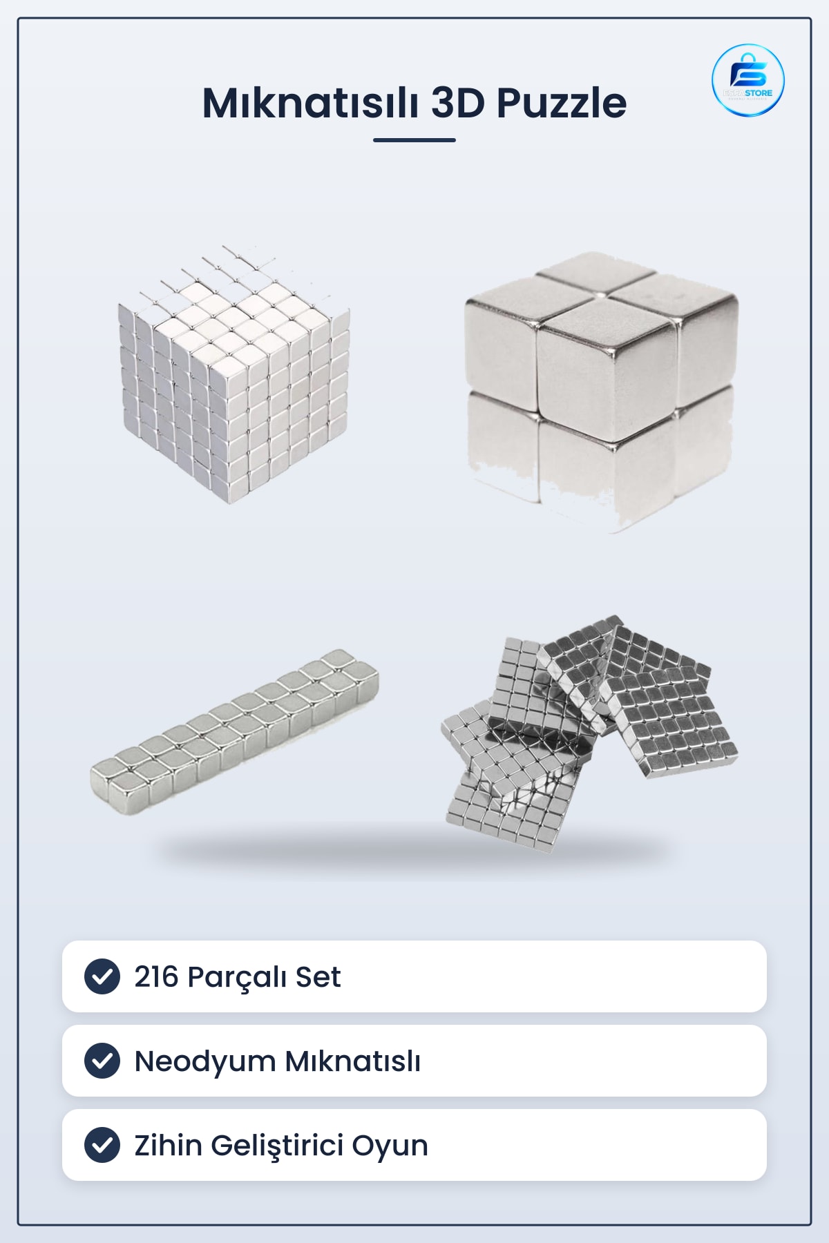 Neodyum Mıknatıslı Üç Boyutlu Puzzle Oyuncak Güçlü Manyetik Küp Seti Zihin Geliştirici Hediyelik