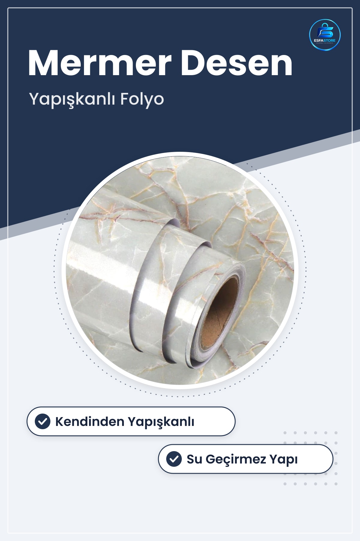 Mermer Desenli Masa Tezgah Mutfak Su Geçirmez Yapışkanlı Folyo Kaplama Duvar Kağıdı Dayanıklı