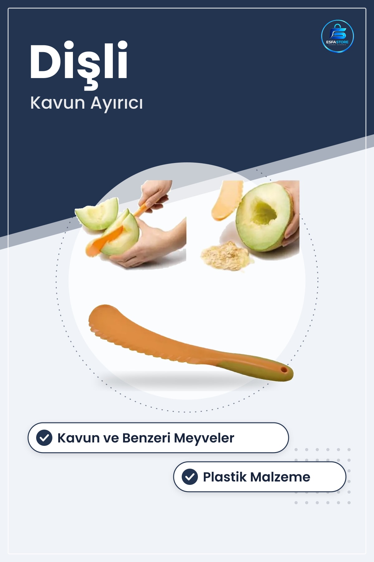 Kavun Dilimleme Çekirdek Ayıklama Aparatı Plastik Mutfak Bıçağı Pratik Kullanışlı Hediyelik