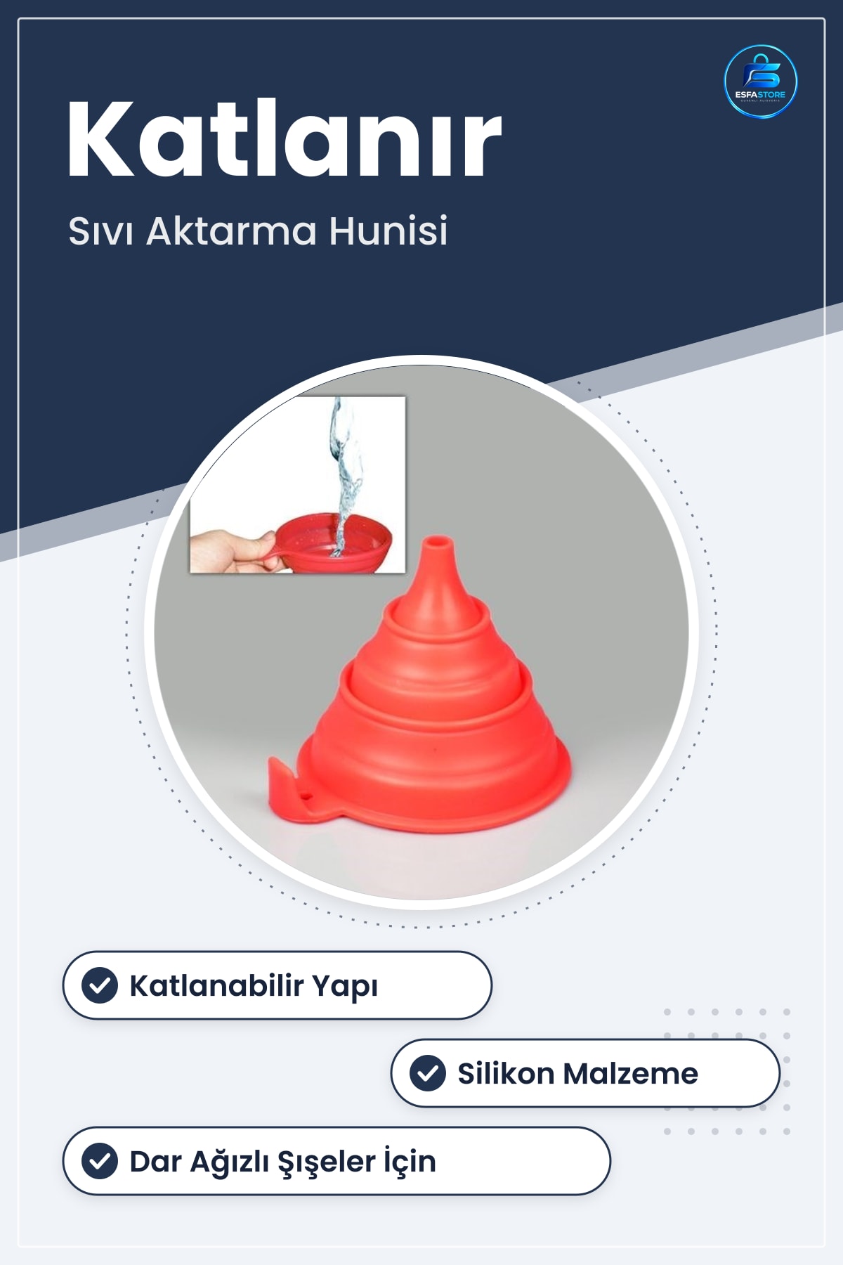 Katlanır Silikon Huni Yer Kaplamayan Pratik Mutfak Kullanışlı Dayanıklı Taşınabilir Sıvı Aktarma