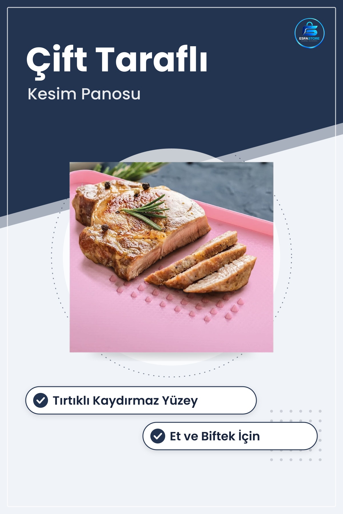Plastik Kesim Panosu Çift Taraflı Kesme Tahtası Tırtıklı Yüzeyli Et Biftek Kaymaız Dayanıklı