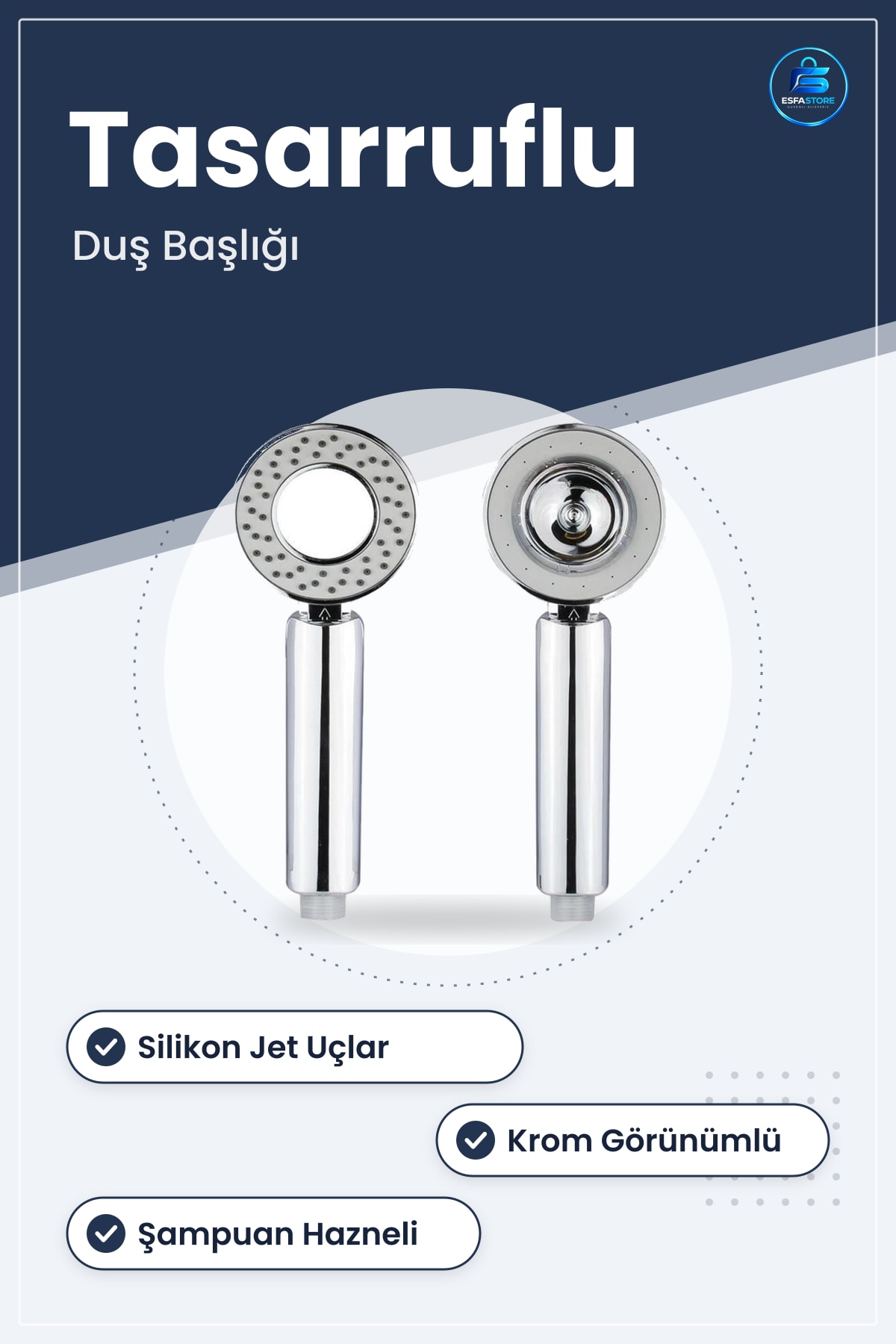 Yüksek Basınçlı Tasarruflu Duş Başlığı Şampuan Hazneli Silikon Jetli Su Akıtan Banyo Aksesuarı