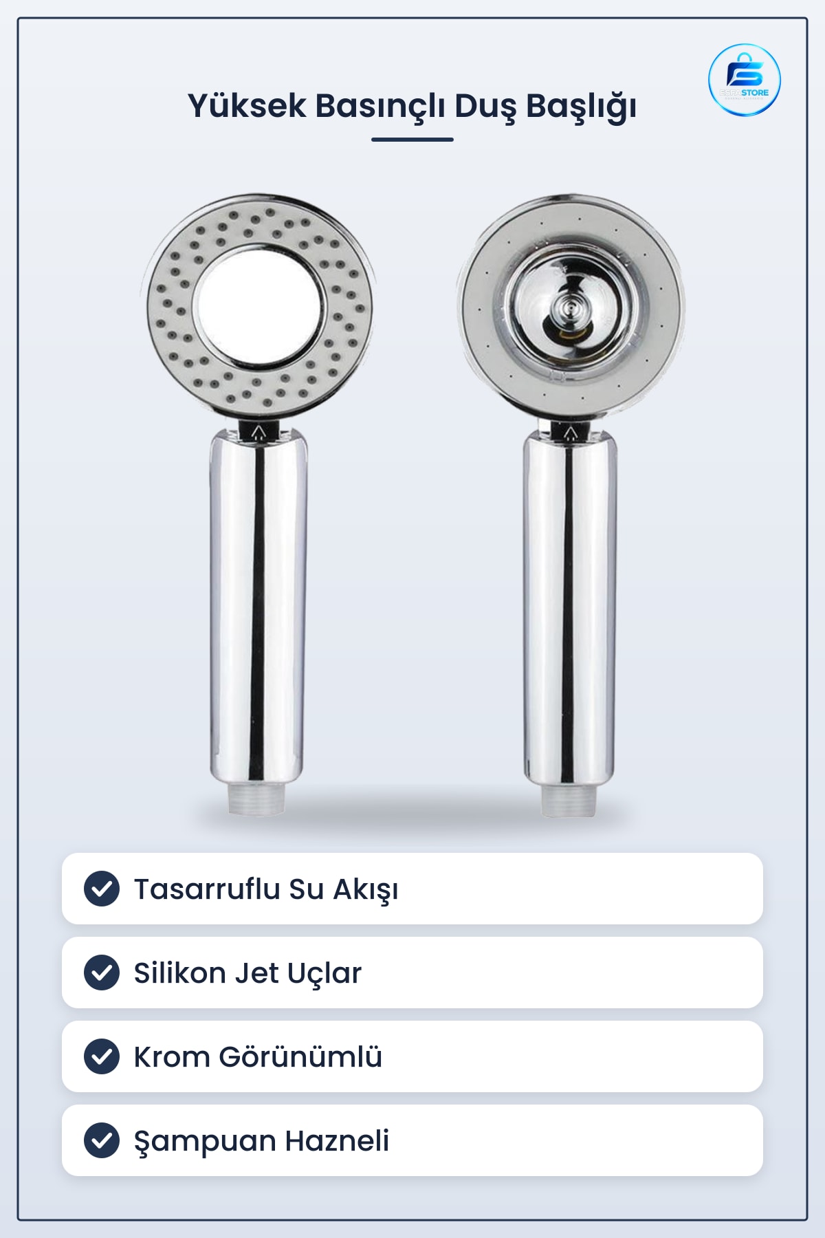 Yüksek Basınçlı Tasarruflu Duş Başlığı Şampuan Hazneli Silikon Jetli Su Akıtan Banyo Aksesuarı