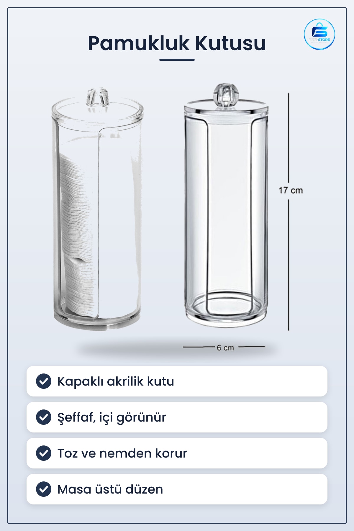Makyaj Pamukluk Kutusu Kapaklı Akrilik Şeffaf Düzenleyici Organizer Pamuğu Saklama Kabı Kozmetik