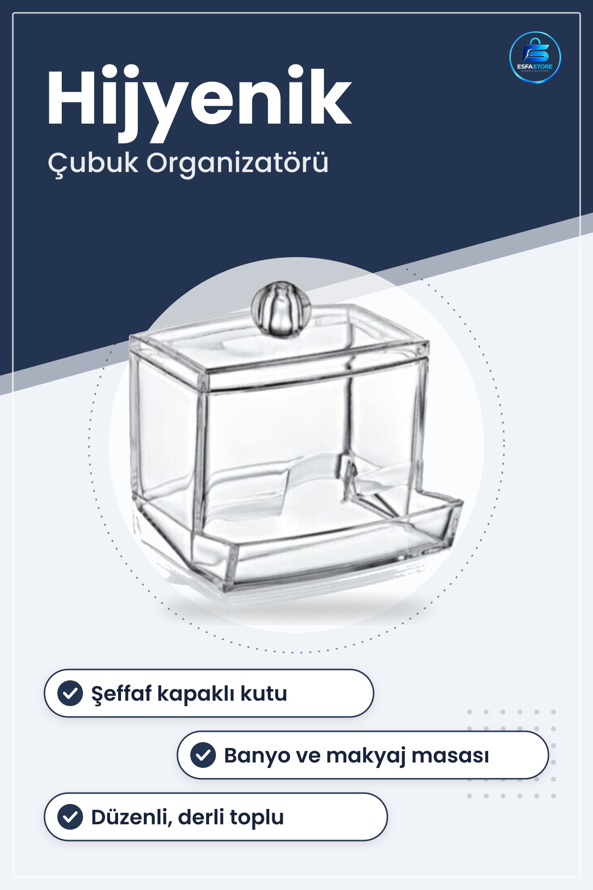 Kulak Çubuğu Organizatörü Şeffaf Kapaklı Saklama Kabı 9 cm x 6 1 Adet Hijyenik Düzenleyici