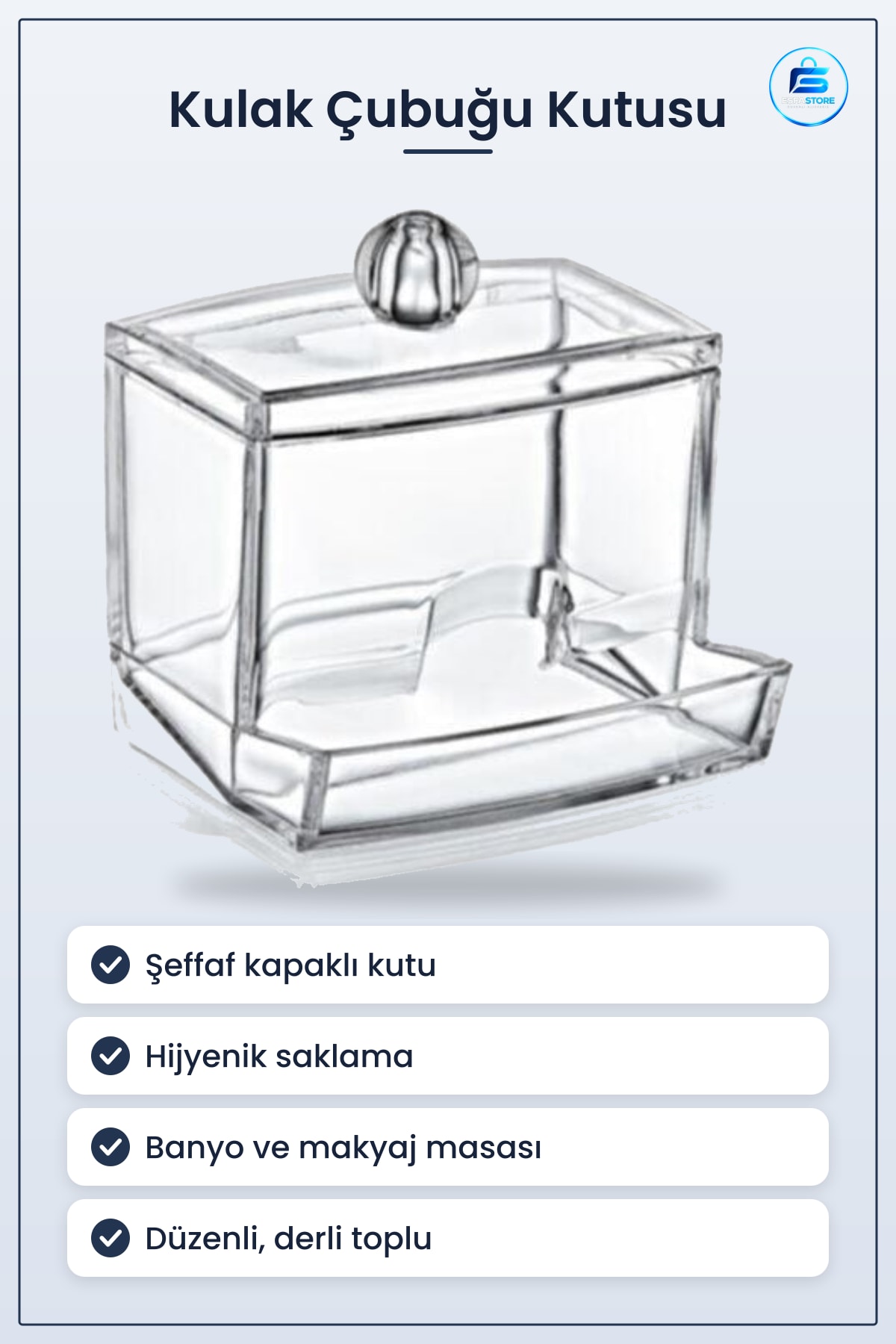 Kulak Çubuğu Organizatörü Şeffaf Kapaklı Saklama Kabı 9 cm x 6 1 Adet Hijyenik Düzenleyici