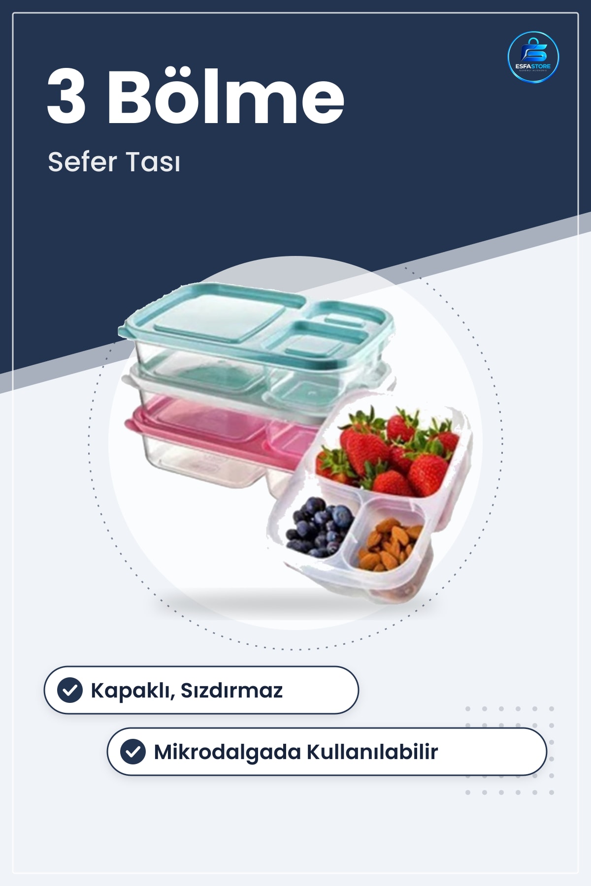 Bölmeli Sefer Tası Kapaklı Gıda Saklama Kabı Mikrodalga Kullanılabilir Pratik Diyet Beslenme
