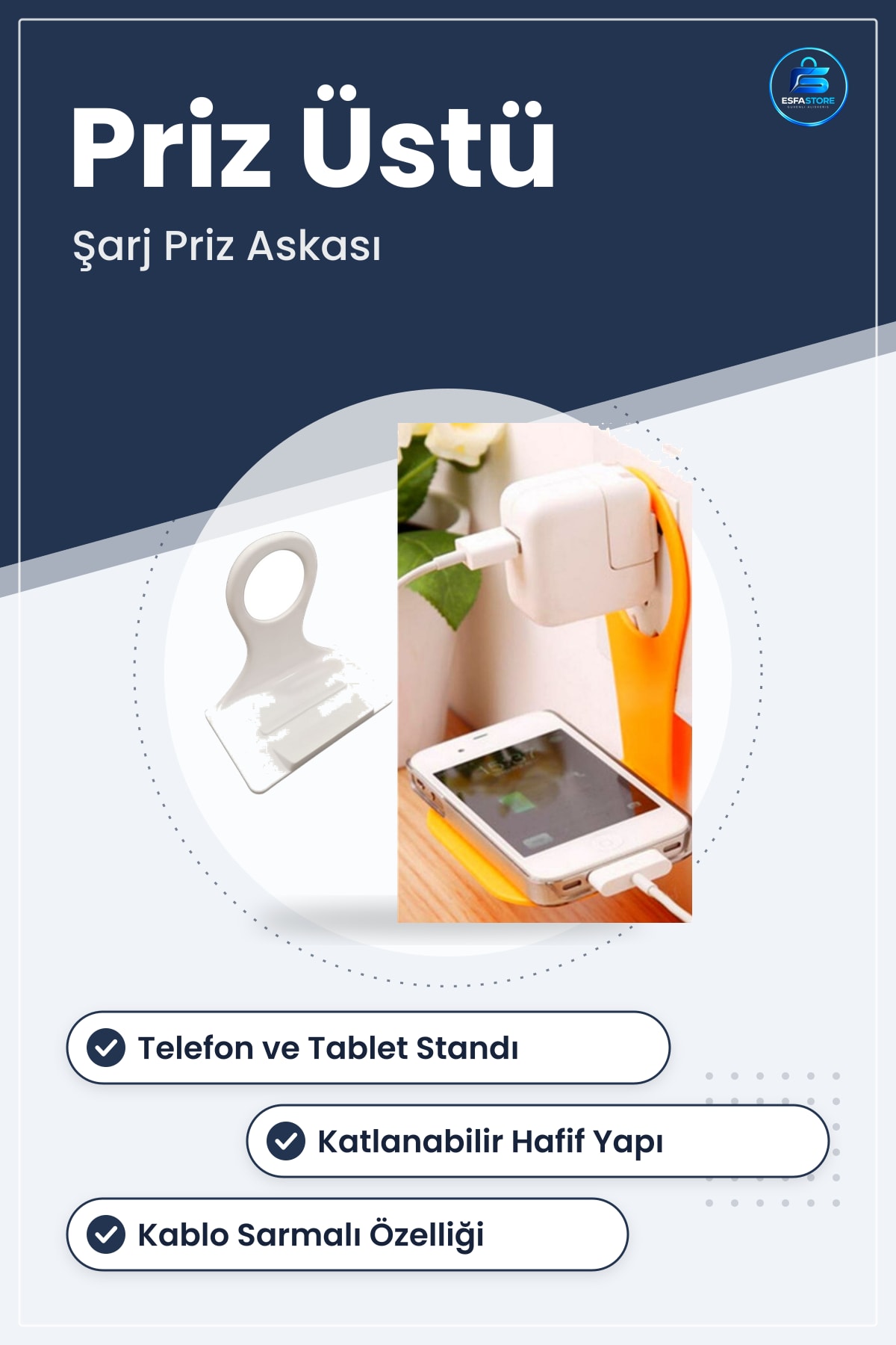 Mobil Şarj Priz Askısı Universal Telefon Tablet Tutucu Stand Katlanabilir Hafif Kablo Sarmalı