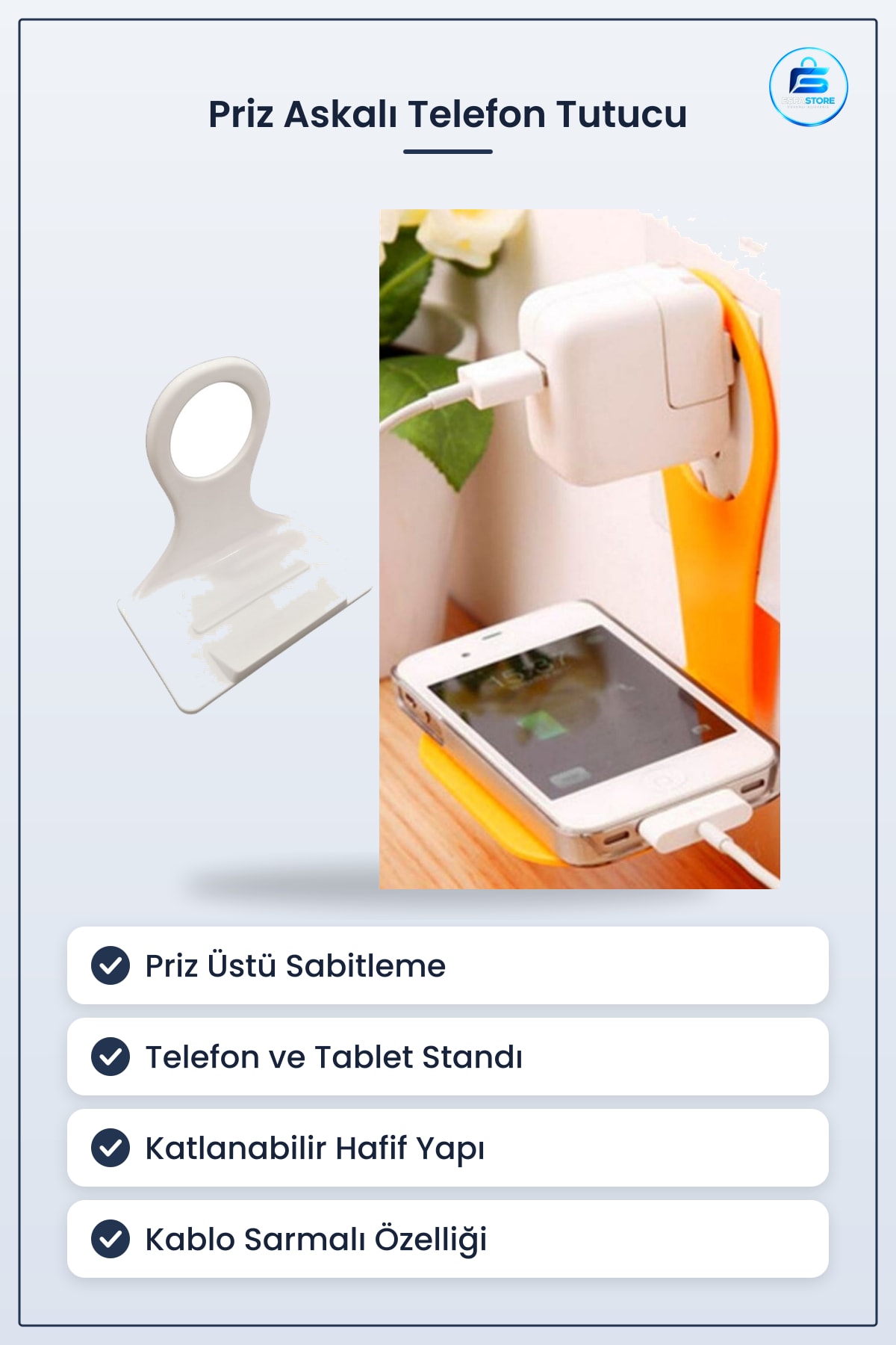 Mobil Şarj Priz Askısı Universal Telefon Tablet Tutucu Stand Katlanabilir Hafif Kablo Sarmalı