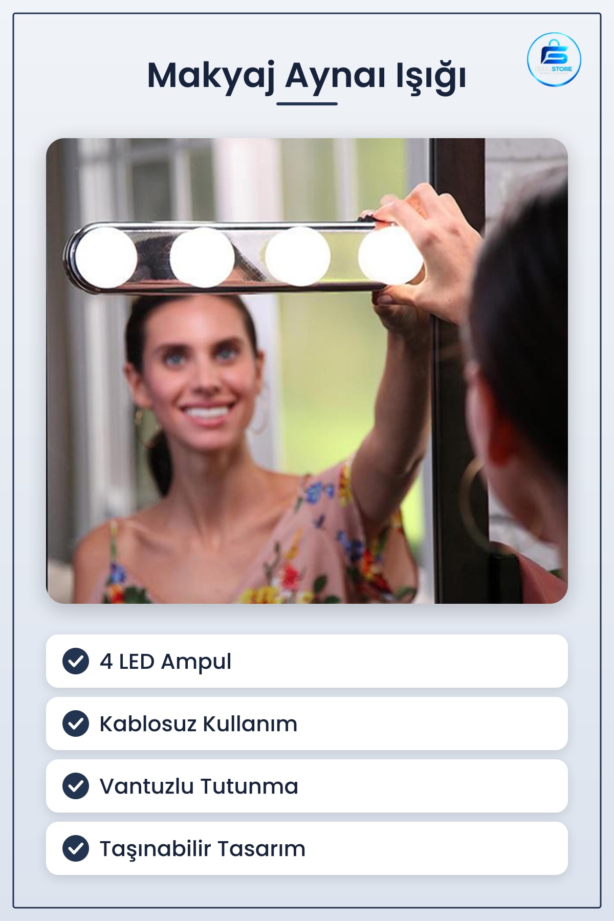 Makyaj Aynası Işığı Kablosuz Banyo Stüdyo Pilli Vantuzlu Taşınabilir Led Ampul Aydınlatma Parlak
