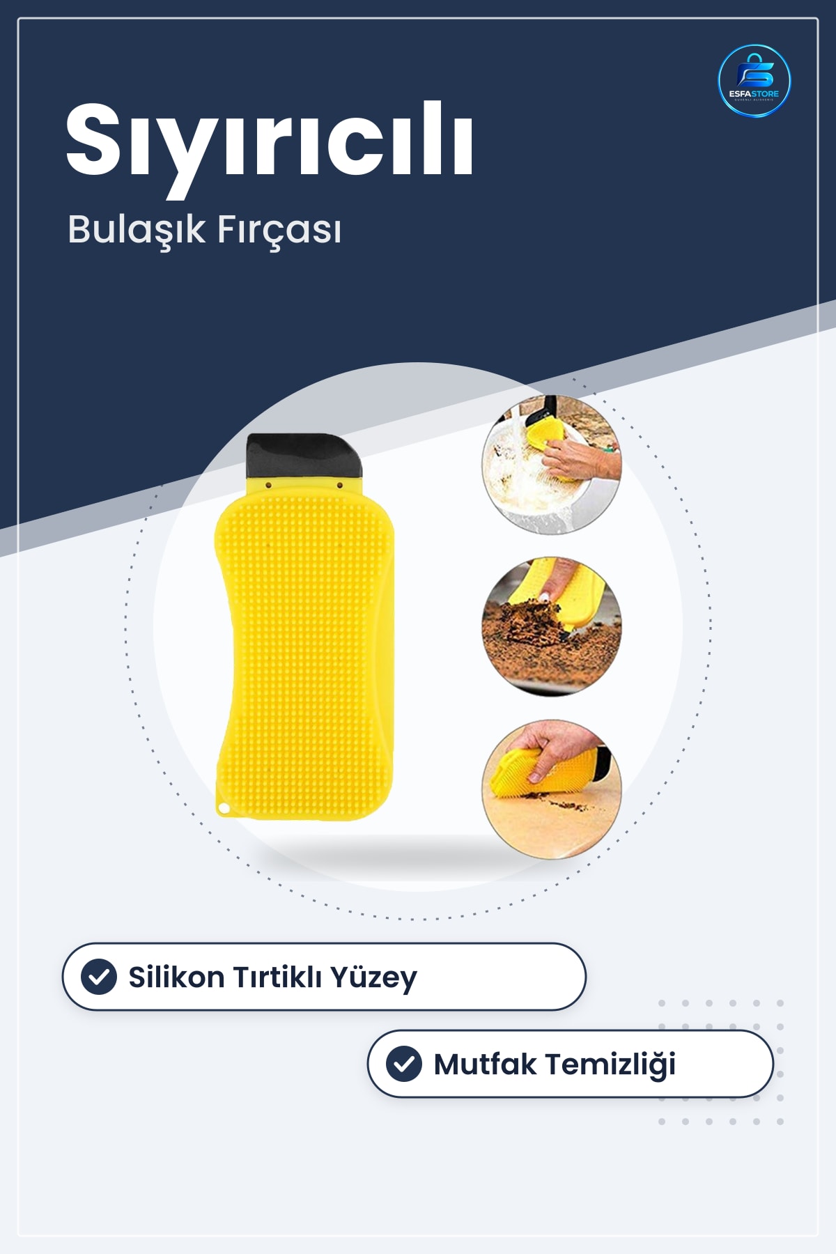 Silikon Bulaşık Yıkama Fırçası Çok Fonksiyonlu Deterjan Hazneli Sıyırıcılı Pratik Mutfak Temizlik