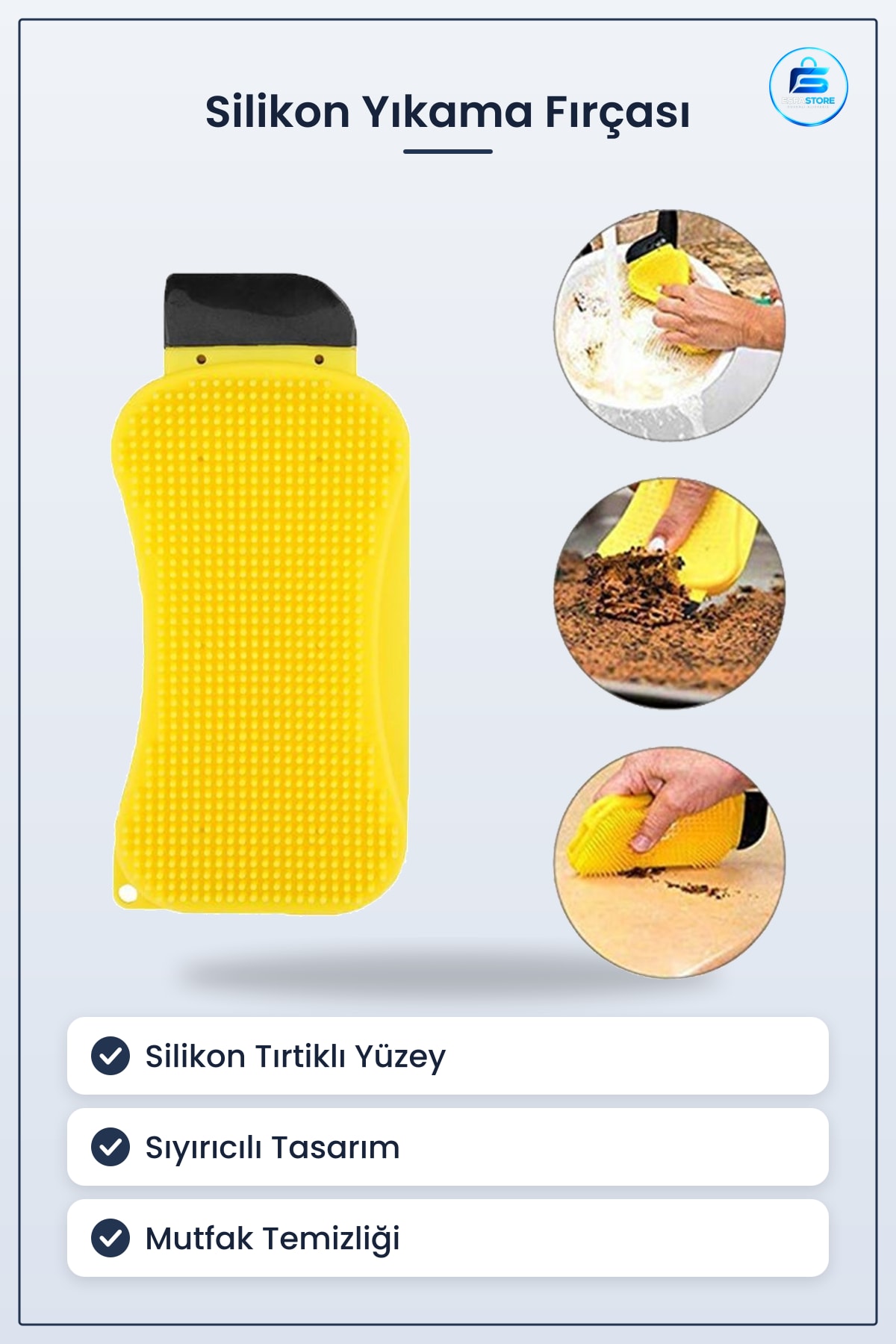 Silikon Bulaşık Yıkama Fırçası Çok Fonksiyonlu Deterjan Hazneli Sıyırıcılı Pratik Mutfak Temizlik