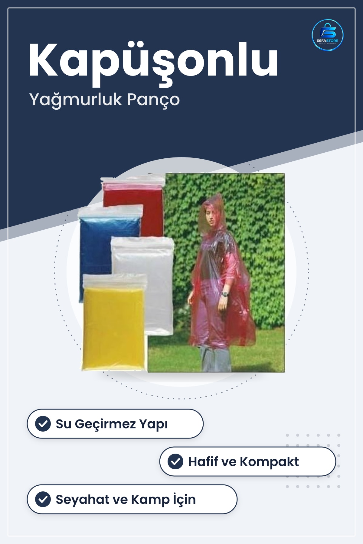Tek Kullanımlık Yağmurluk Su Geçirmez Kapüşonlu Pratik Taşınabilir Seyahat Kamp Panço Yetişkin