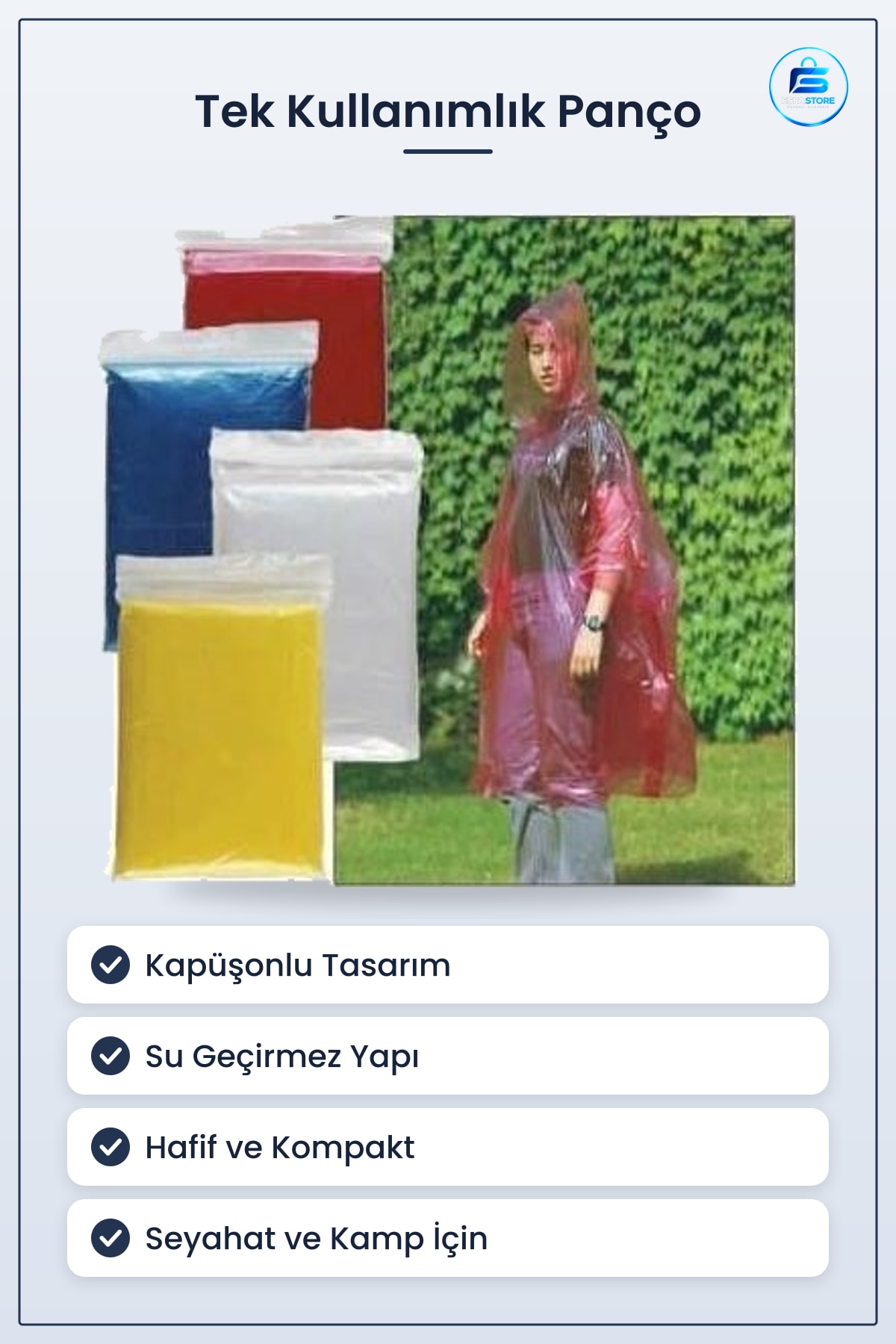 Tek Kullanımlık Yağmurluk Su Geçirmez Kapüşonlu Pratik Taşınabilir Seyahat Kamp Panço Yetişkin