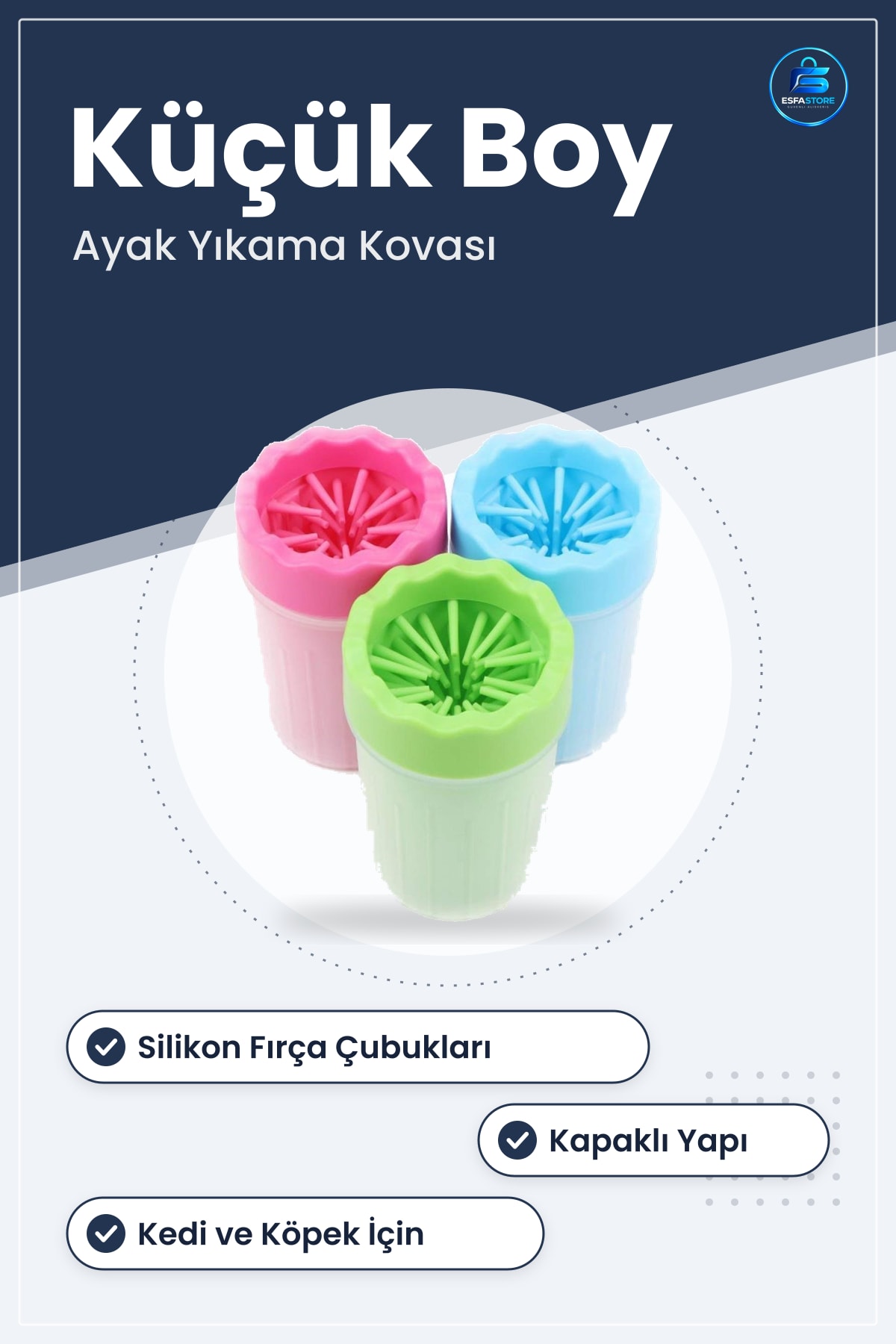 Evcil Hayvan Pati Temizleme Kovası Silikon Fırçaılı Kedi Köpek Ayak Yıkama Pratik Küçük Boy