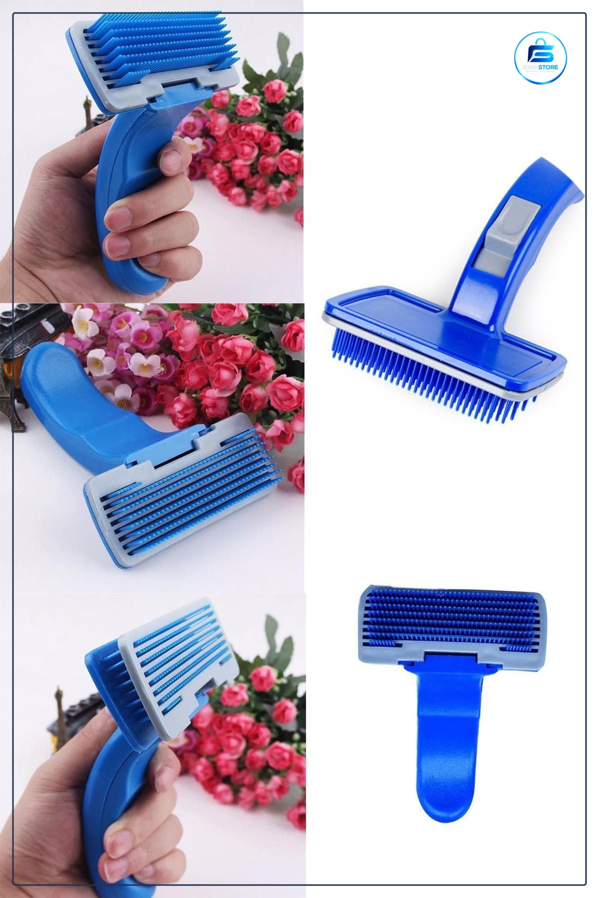 Kedi Köpek Tüy Bakım Tarağı Kendini Temizleyen Düğmeli Plastik İğne Uçlu Fırça 17cm x 12,5 cm 5cm