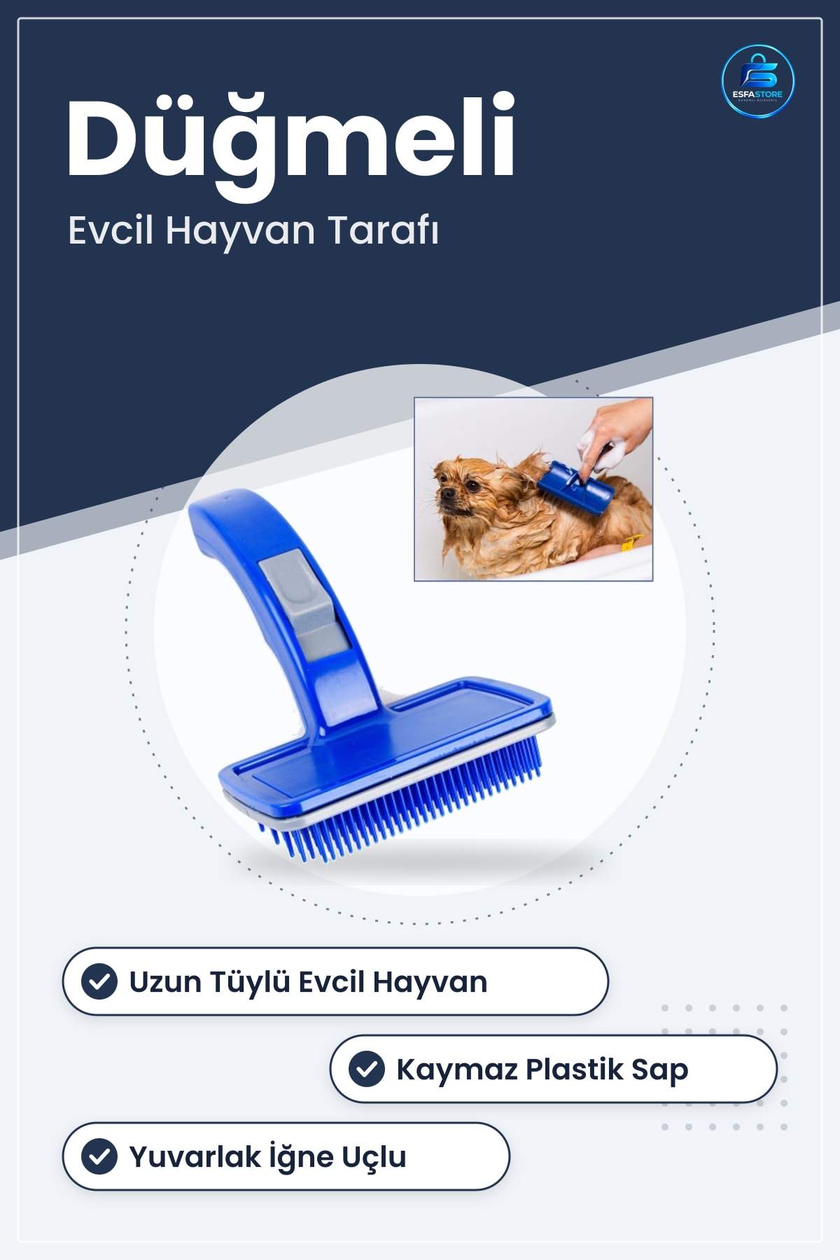 Kedi Köpek Tüy Bakım Tarağı Kendini Temizleyen Düğmeli Plastik İğne Uçlu Fırça 17cm x 12,5 cm 5cm