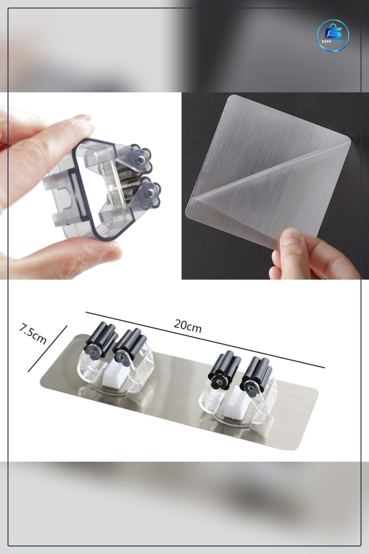 Paspas Fırça Sabitleyici Duvar Aparatı Yapışkanlı Ergonomik Organizer Düzenleyici Mutfak Banyo
