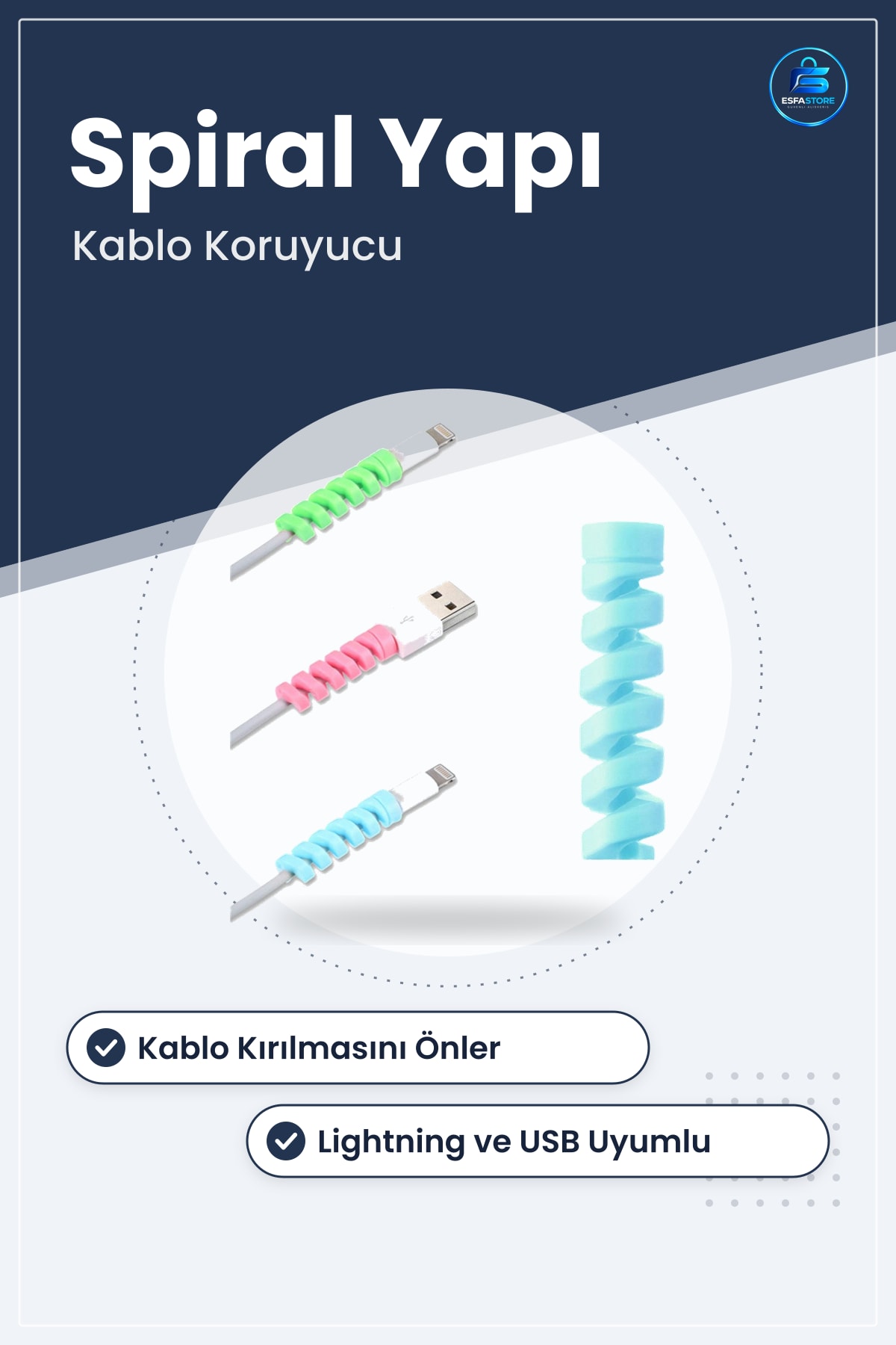 Şarj Kablosu Koruyucu Silikon Spiral Yay Aparatı Pratik Kullanışlı Dayanıklı Hediyelik Telefon