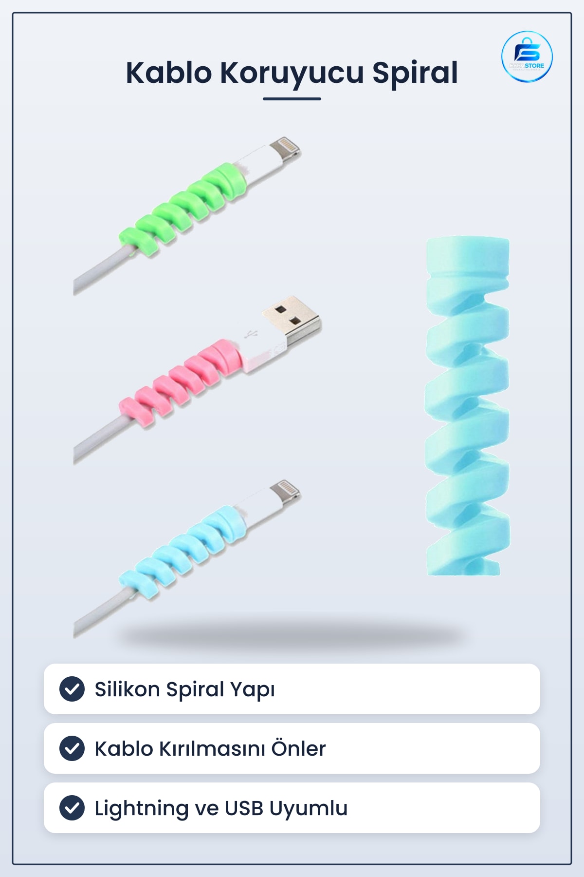 Şarj Kablosu Koruyucu Silikon Spiral Yay Aparatı Pratik Kullanışlı Dayanıklı Hediyelik Telefon