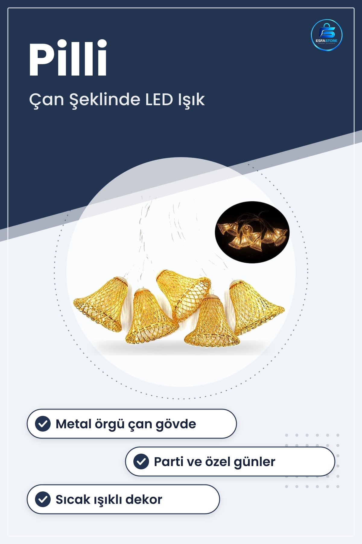 Çan Şeklinde Metal Şerit Led Işık Parti ve Özel Gün Dekorasyonu Pilli Gece Süsleme Aydınlatma