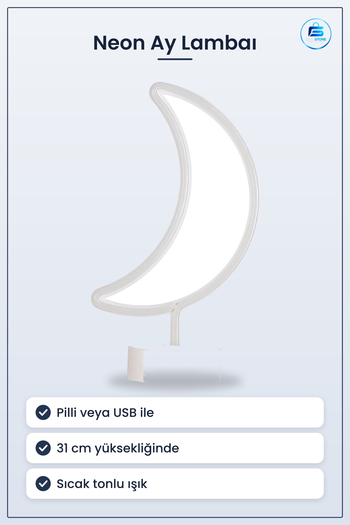 Dekoratif Ay Tasarımlı 3D Neon Led Masa ve Gece Lambası Pilli USB 28x19x15 cm Yatak Odası