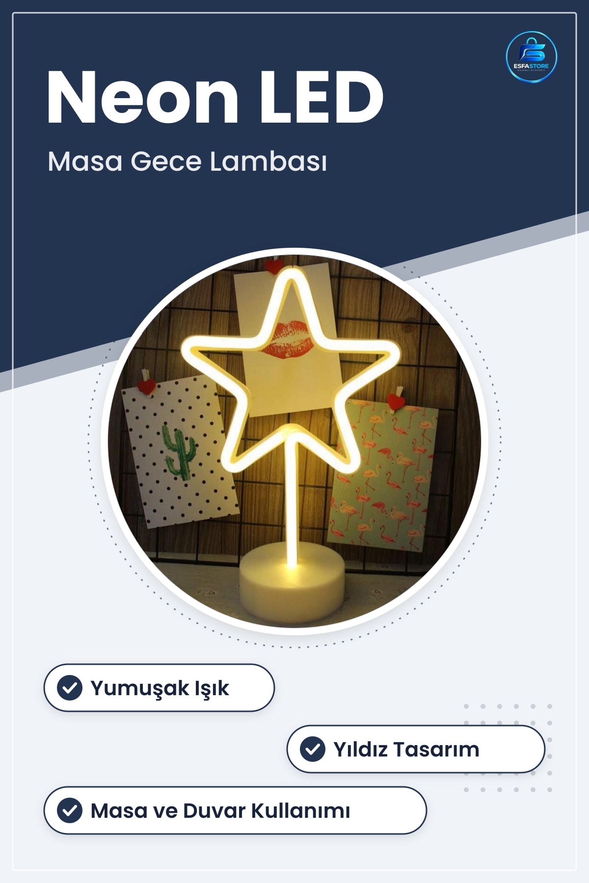 Yıldız Neon Led Masa ve Gece Lambaı 28 x 19 15 cm Dekoratif Işık Çocuk Odası Aydınlatma
