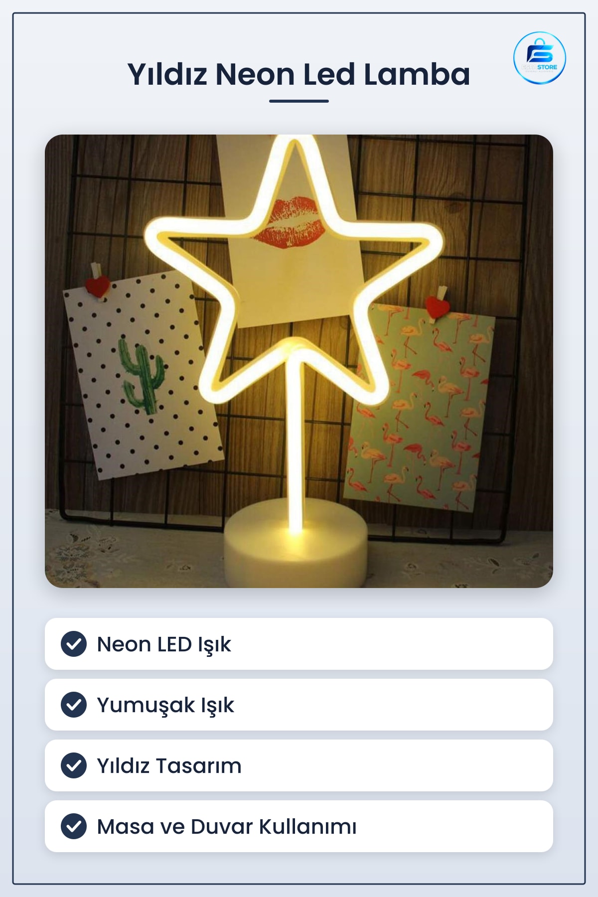 Yıldız Neon Led Masa ve Gece Lambaı 28 x 19 15 cm Dekoratif Işık Çocuk Odası Aydınlatma