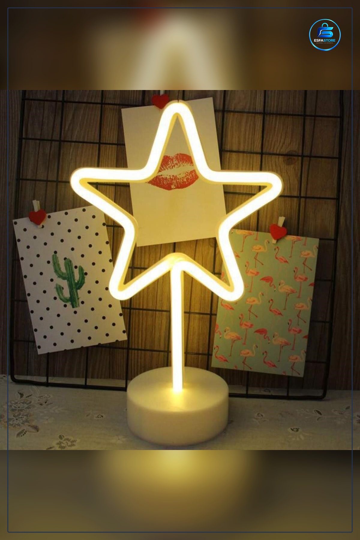 Yıldız Neon Led Masa ve Gece Lambaı 28 x 19 15 cm Dekoratif Işık Çocuk Odası Aydınlatma
