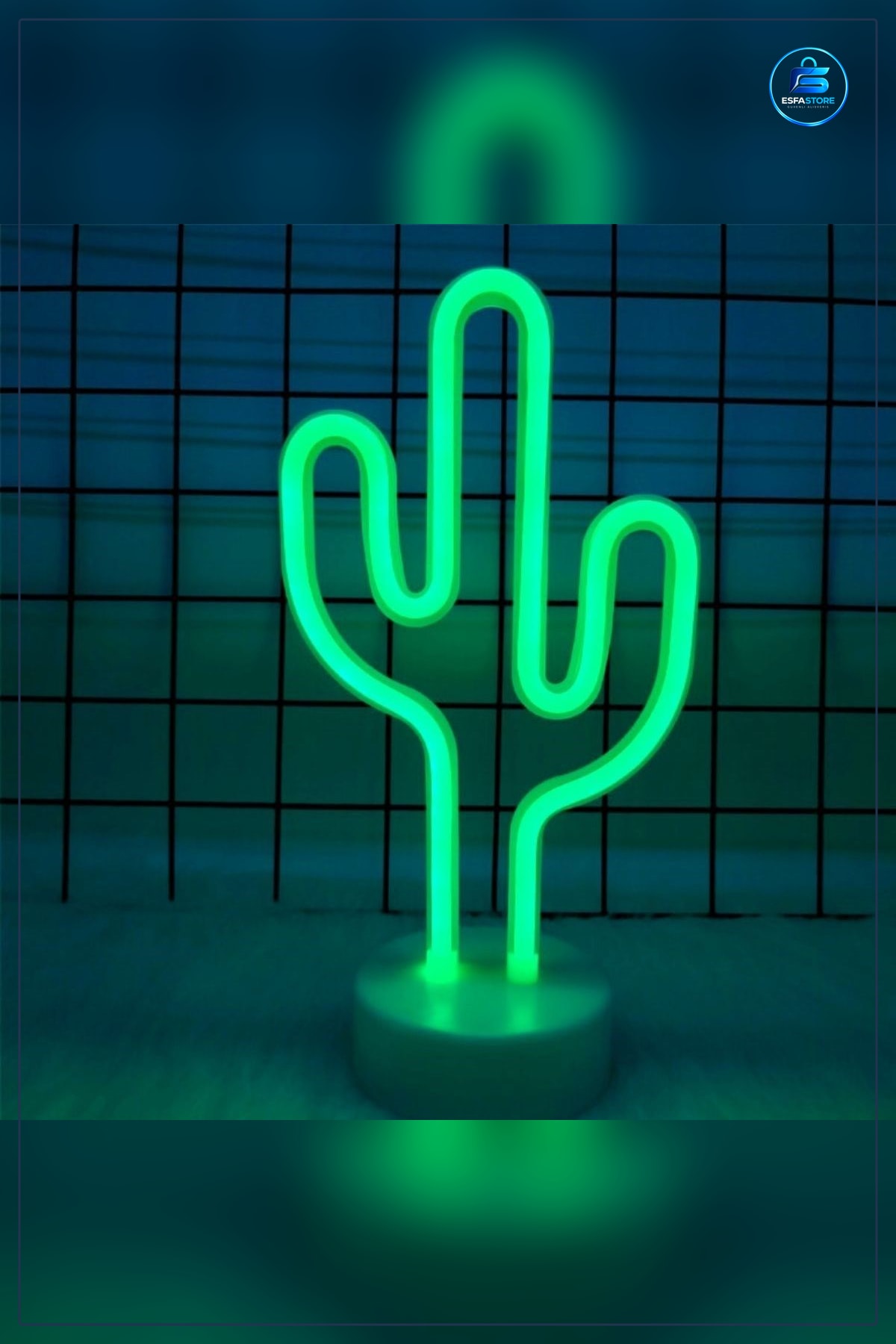Kaktüs Dekoratif Neon LED Masa ve Duvar Lambası Pilli Gece Işığı 22x22 cm Dekor Aydınlatma