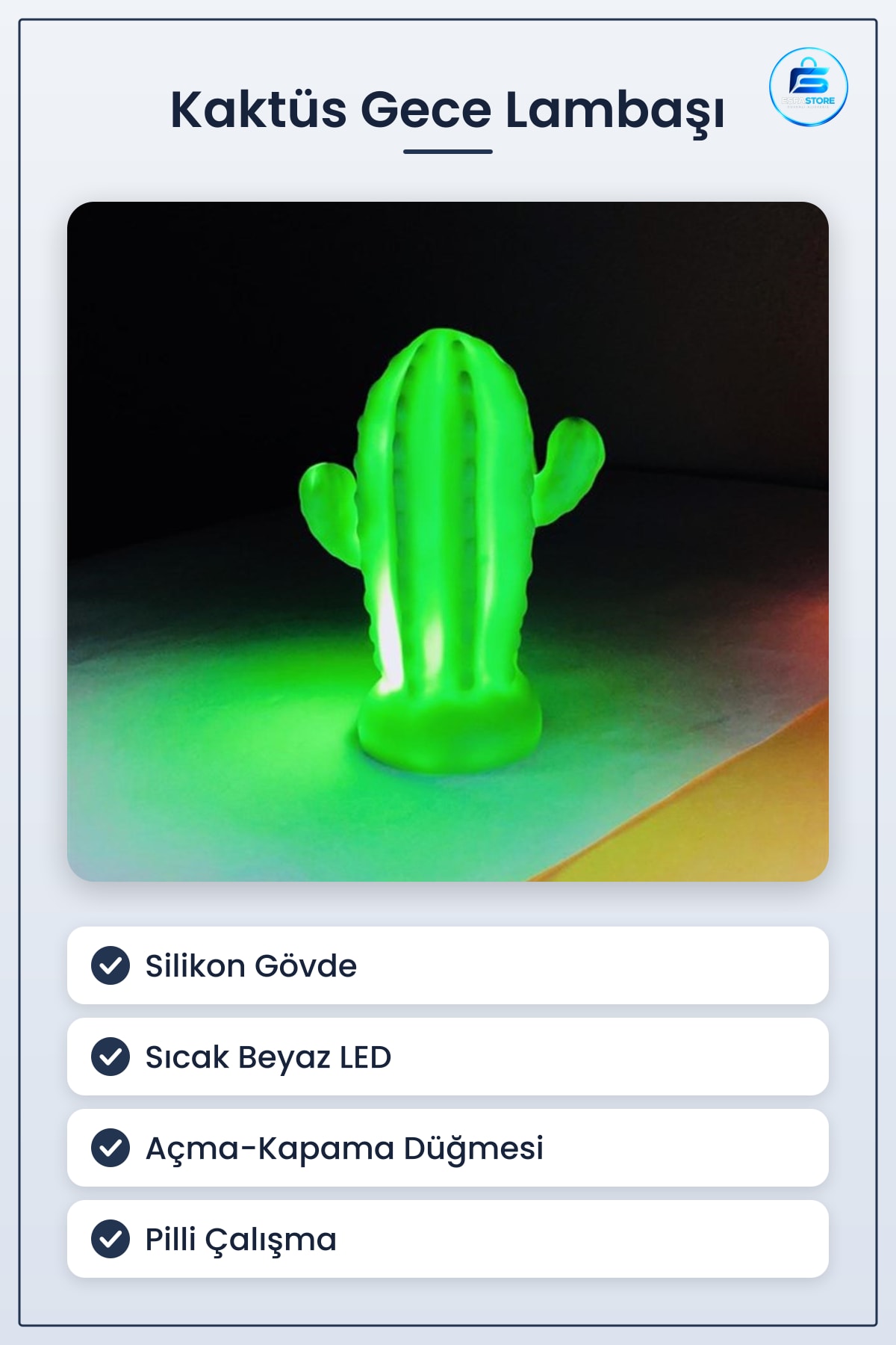 Pilli Silikon Led Işıklı Sevimli Kaktüs Gece Lambası Aydınlatması Çocuk Odası Dekoratif Masa