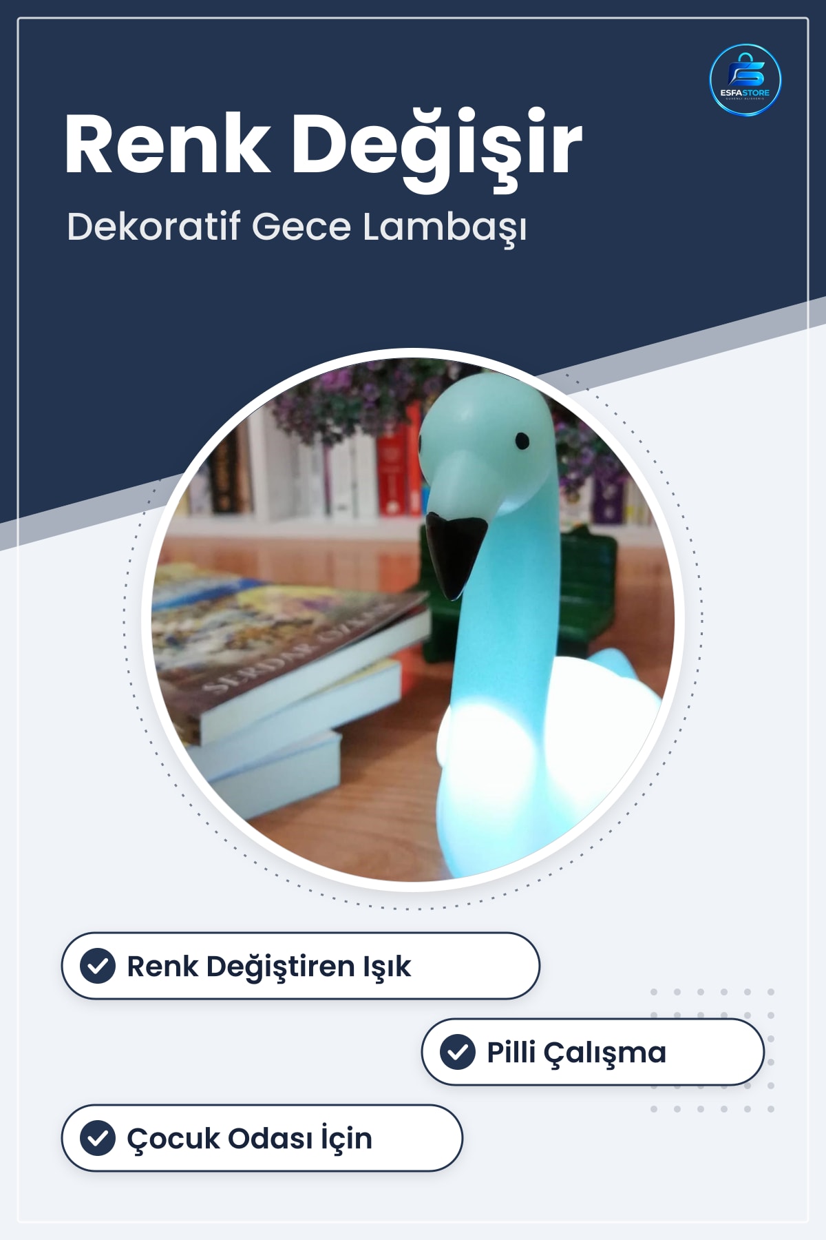 Pilli Kuğu Figürlü Gece Lambası Renk Değiştiren Dekoratif Işık Hediyelik Çocuk Odası Pratik