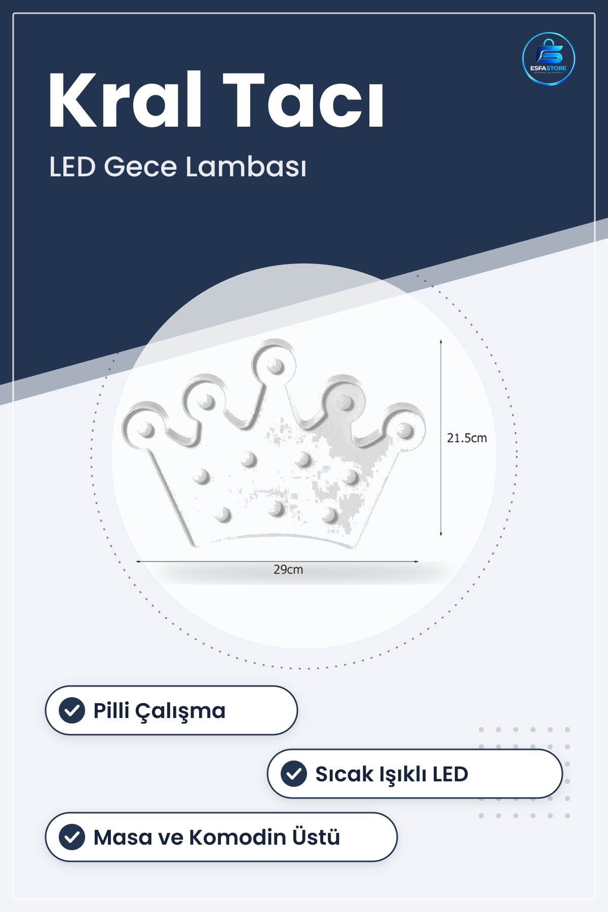 Pilli Kral Tacı Model LED Masa Gece Lambası 3D Dekoratif Hediyelik Işıklı Aydınlatma