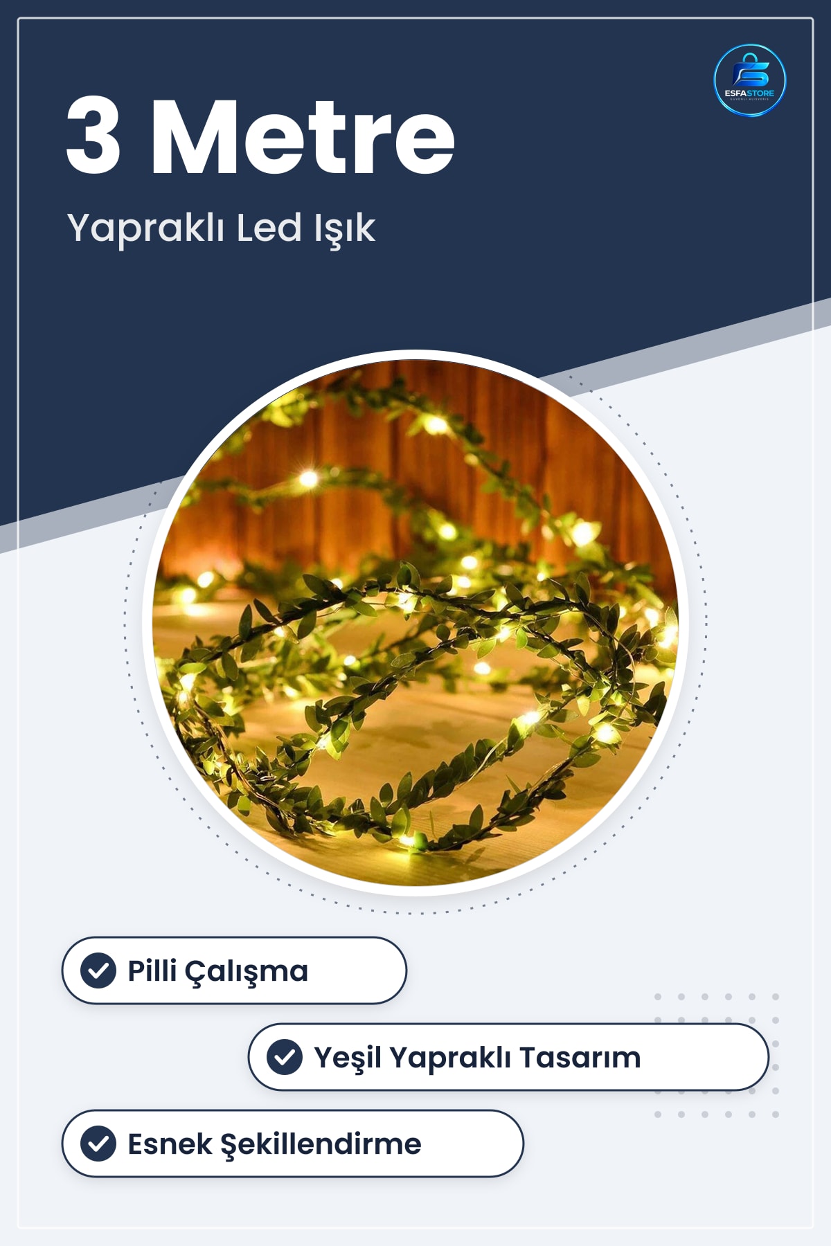 Yapraklı Peri Led Işık Dizisi Pilli Yılbaşı Aydınlatma Dekoratif Yaprak Şerit Gece Lambaşı