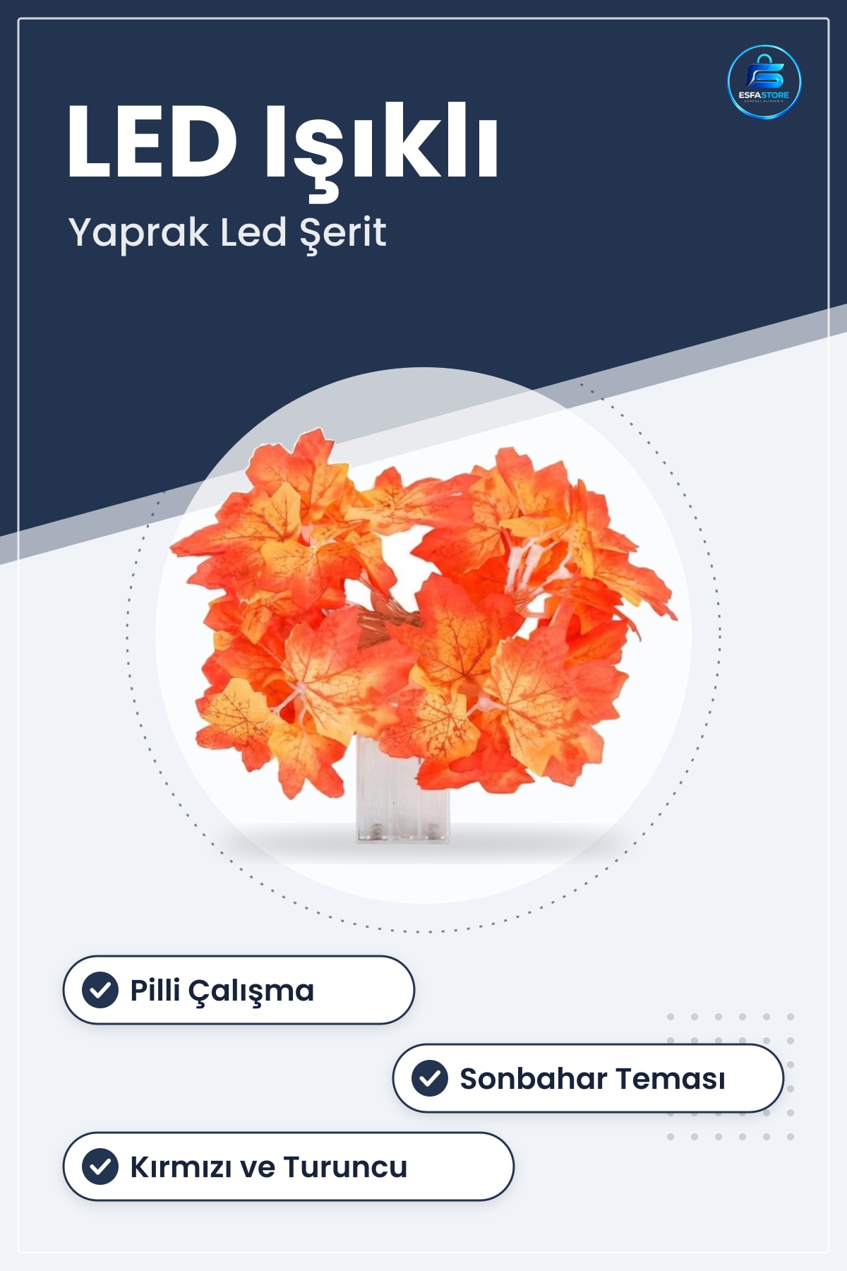 Yaprak Desenli Dekoratif Led Şerit Gece Lambaşı Sonbahar Temalı Pilli Aydınlatma Dekor Işık