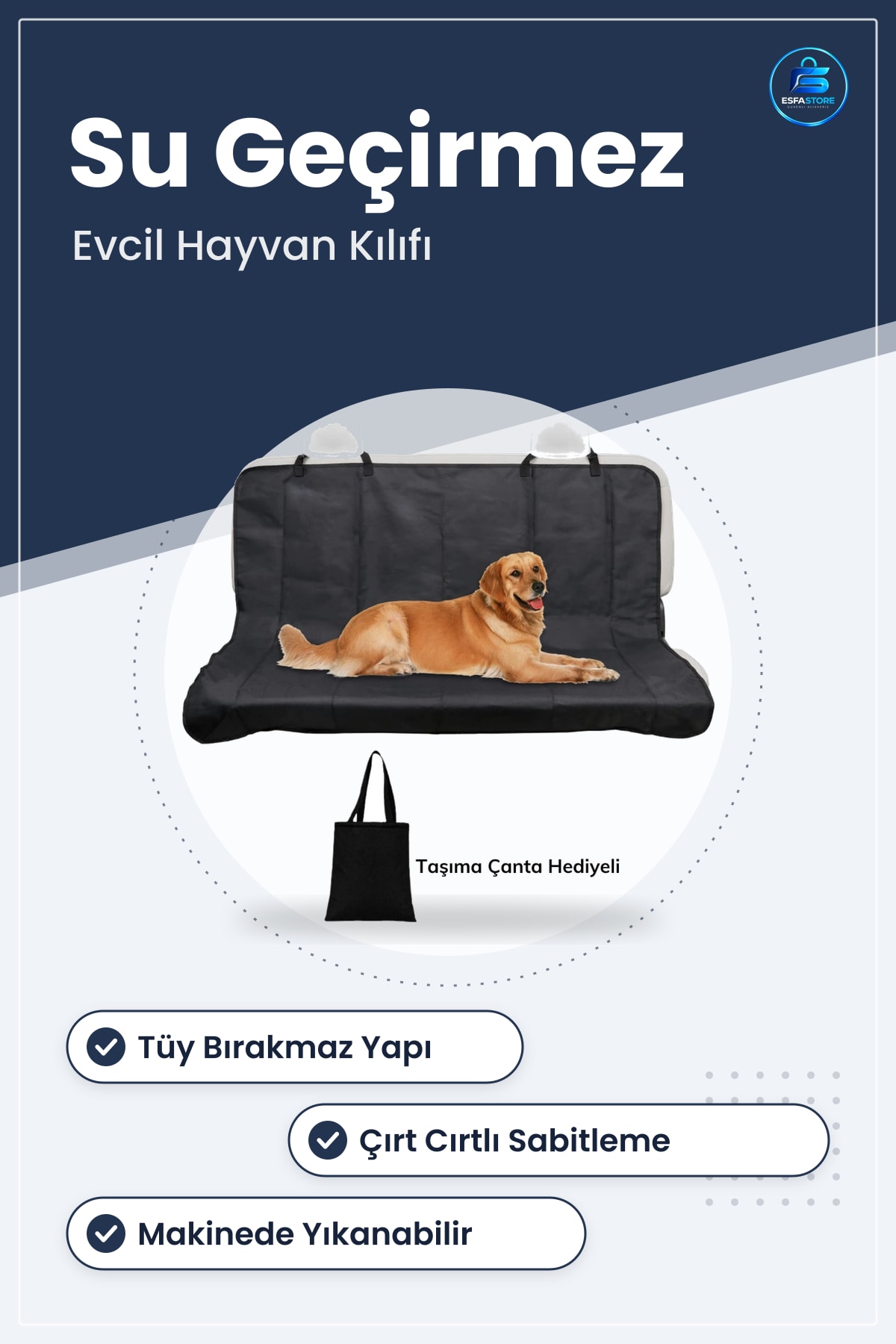 Araç Oto Arka Koltuk Evcil Hayvan Kılıfı Kirlilik Önleyici Su Geçirmez Tüy Bırakmaz Yıkanabilir