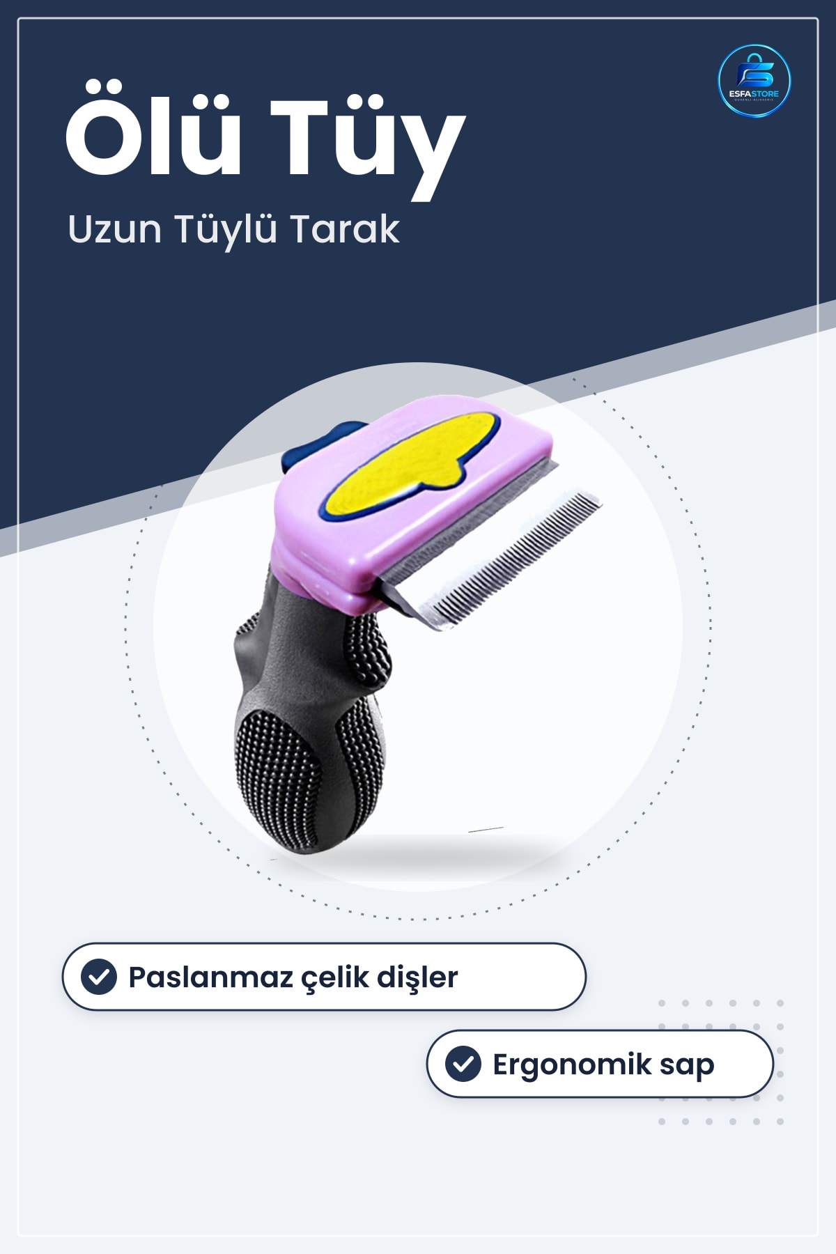 Kedi Köpek Tarağı Uzun Tüylü Evcil Hayvan Temizleme Paslanmaz Çelik Ergonomik Sap Ölü Tüy Aparatı