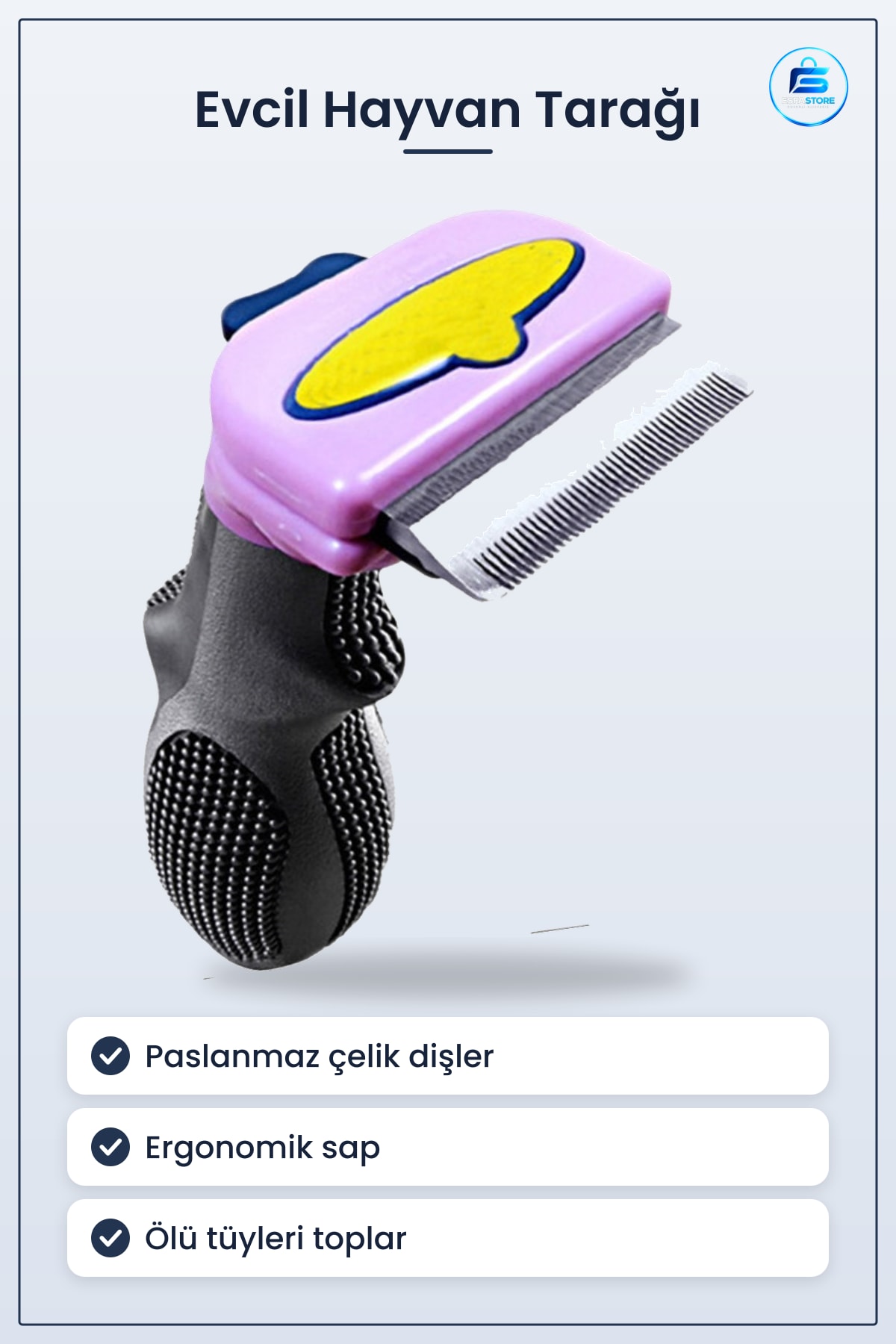 Kedi Köpek Tarağı Uzun Tüylü Evcil Hayvan Temizleme Paslanmaz Çelik Ergonomik Sap Ölü Tüy Aparatı